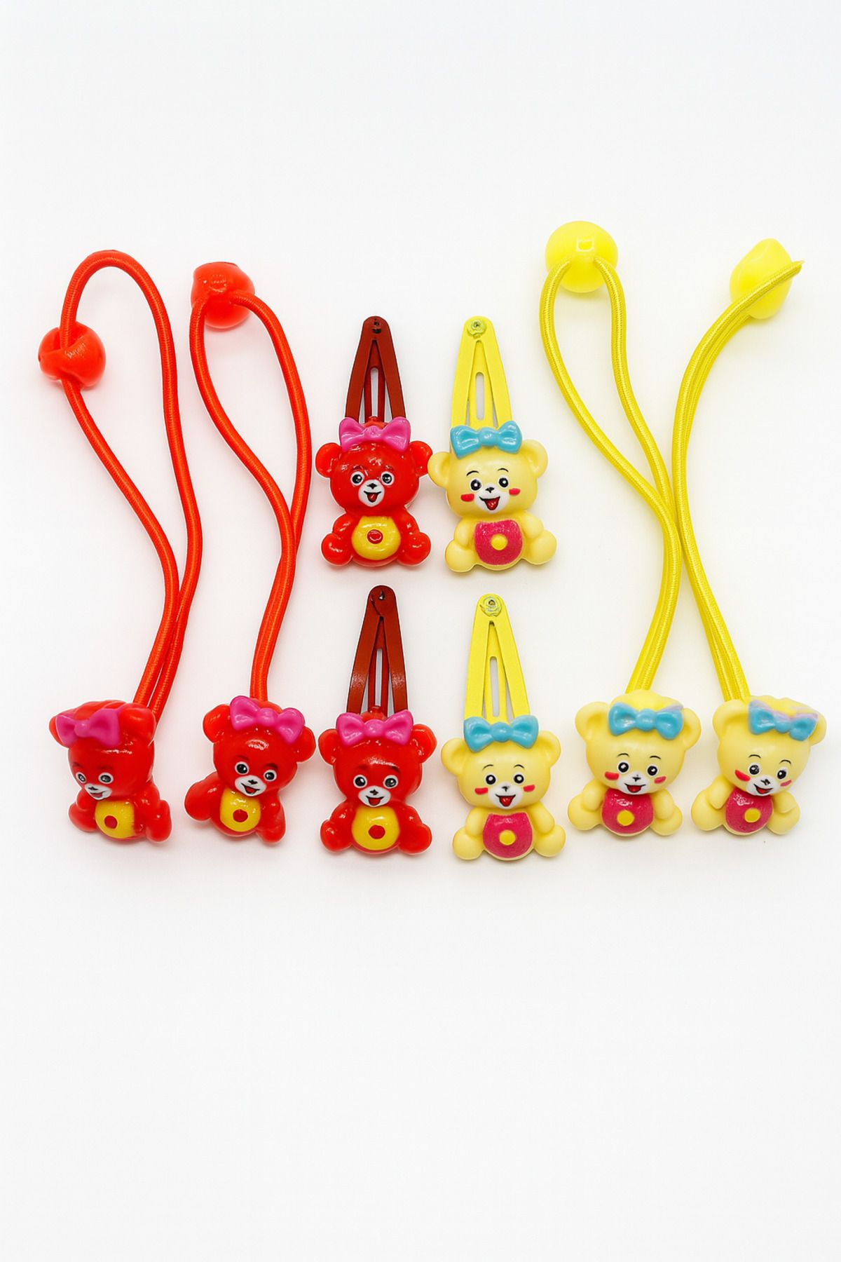 MakeWell Ayıcık 4 Adet Lastik 4 Adet Çıtçıtlı Tokalı Çocuk Toka Seti