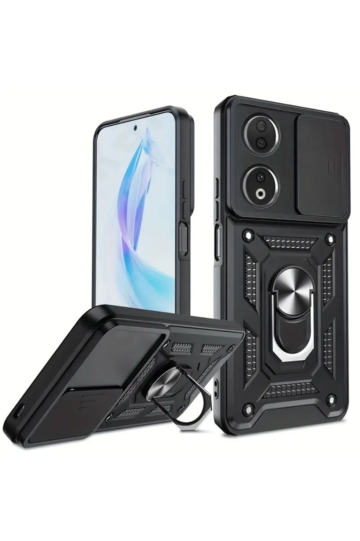 NANOSPACE Honor 90 İle Uyumlu Kılıf Pars Yüzüklü Standlı Kamera Korumalı Kılıf