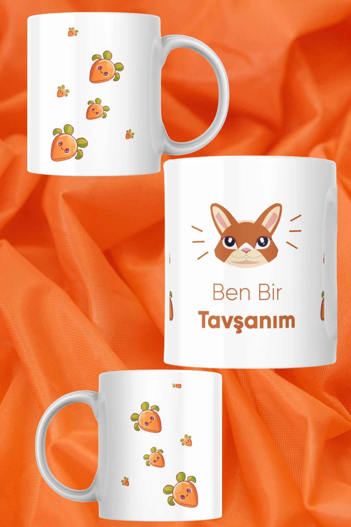 zerhome Ben Bir Tavşanım Temalı Beyaz Porselen Kupa Bardak