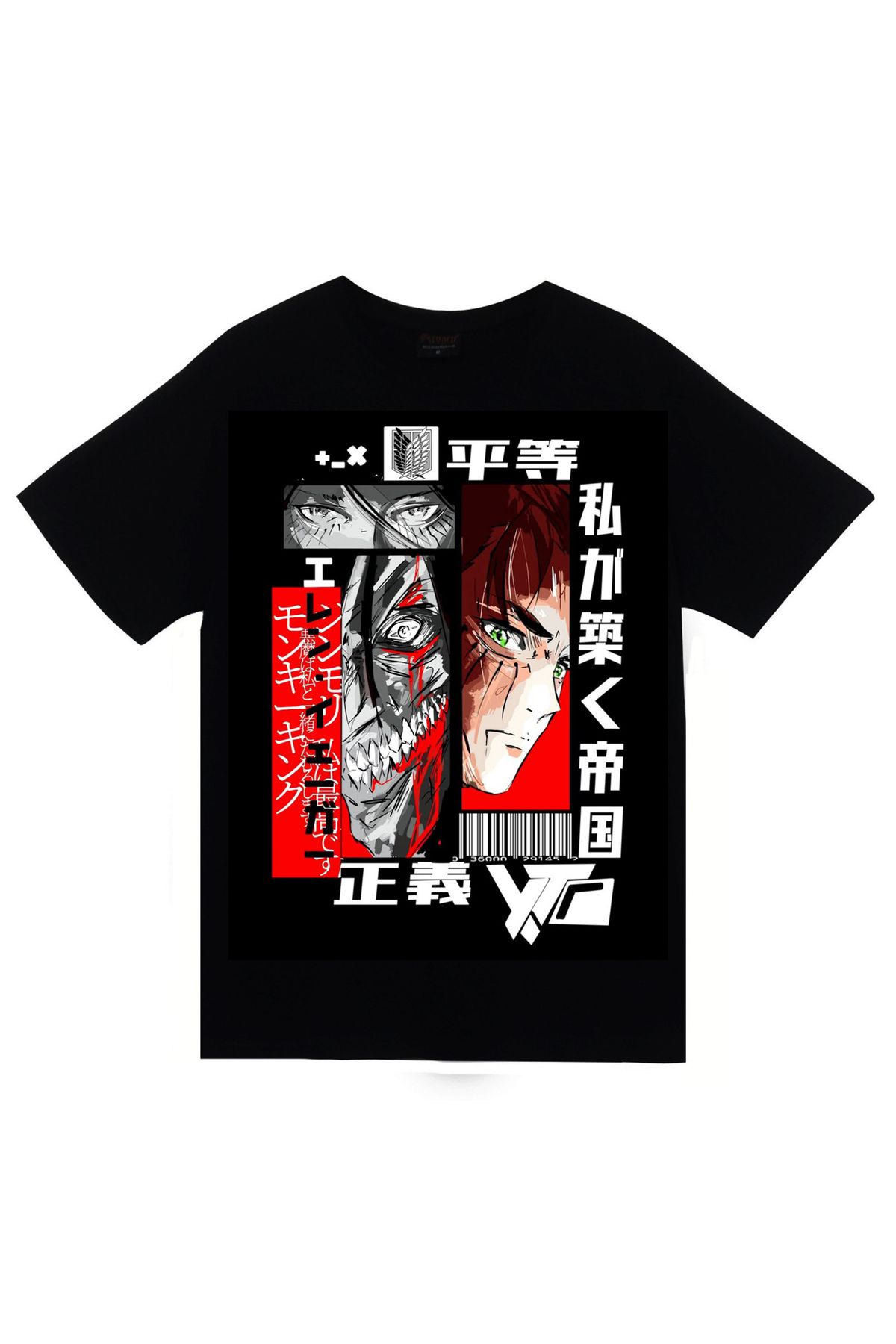 fame-stoned Attack On Titan Anime Baskılı Unisex %100 Pamuk Siyah T-shirt