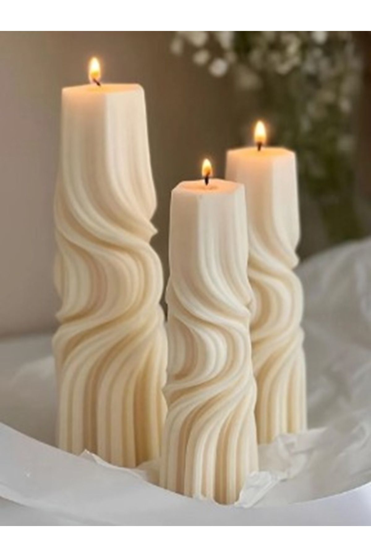 Dream Beyaz Stantlı Dekoratif Sütun Mum Seti