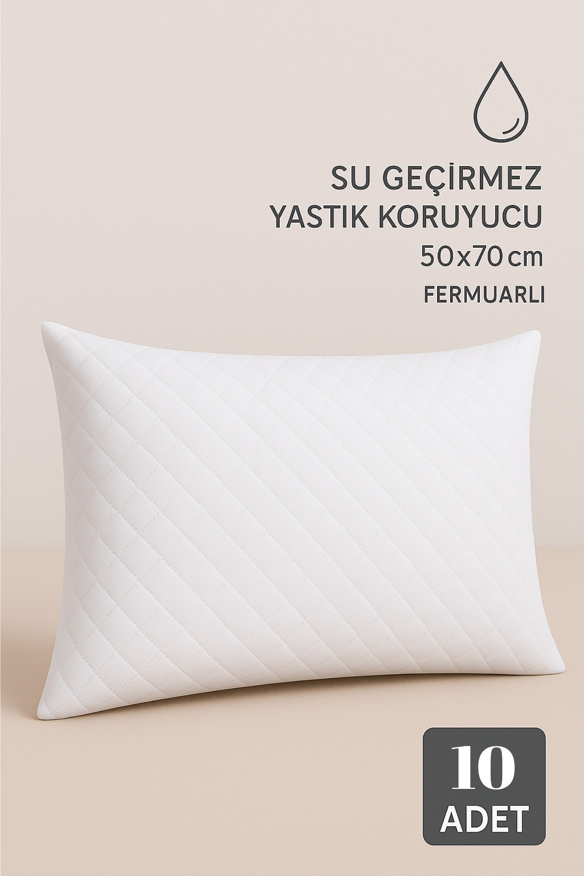 MARLA HOME Sıvı Geçirmez Yastık Koruyucu | Fermuarlı - 50x70 cm | Sessiz ve Terletmeyen Pamuk Kumaş