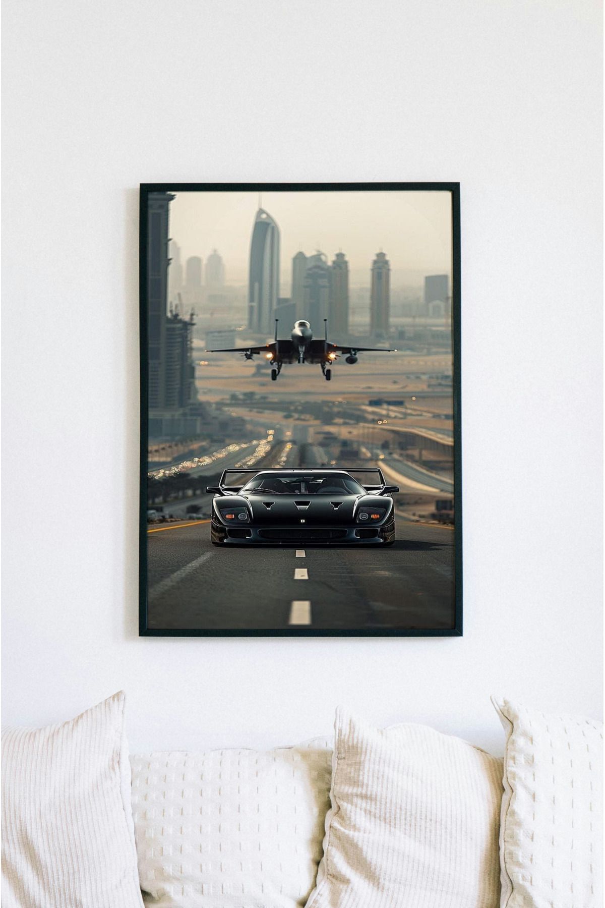 UVisiontr Ferrari F40 ve Savaş Uçağı Tablosu, UV Baskı Çerçevesiz Otomobil Temalı MDF Tablo