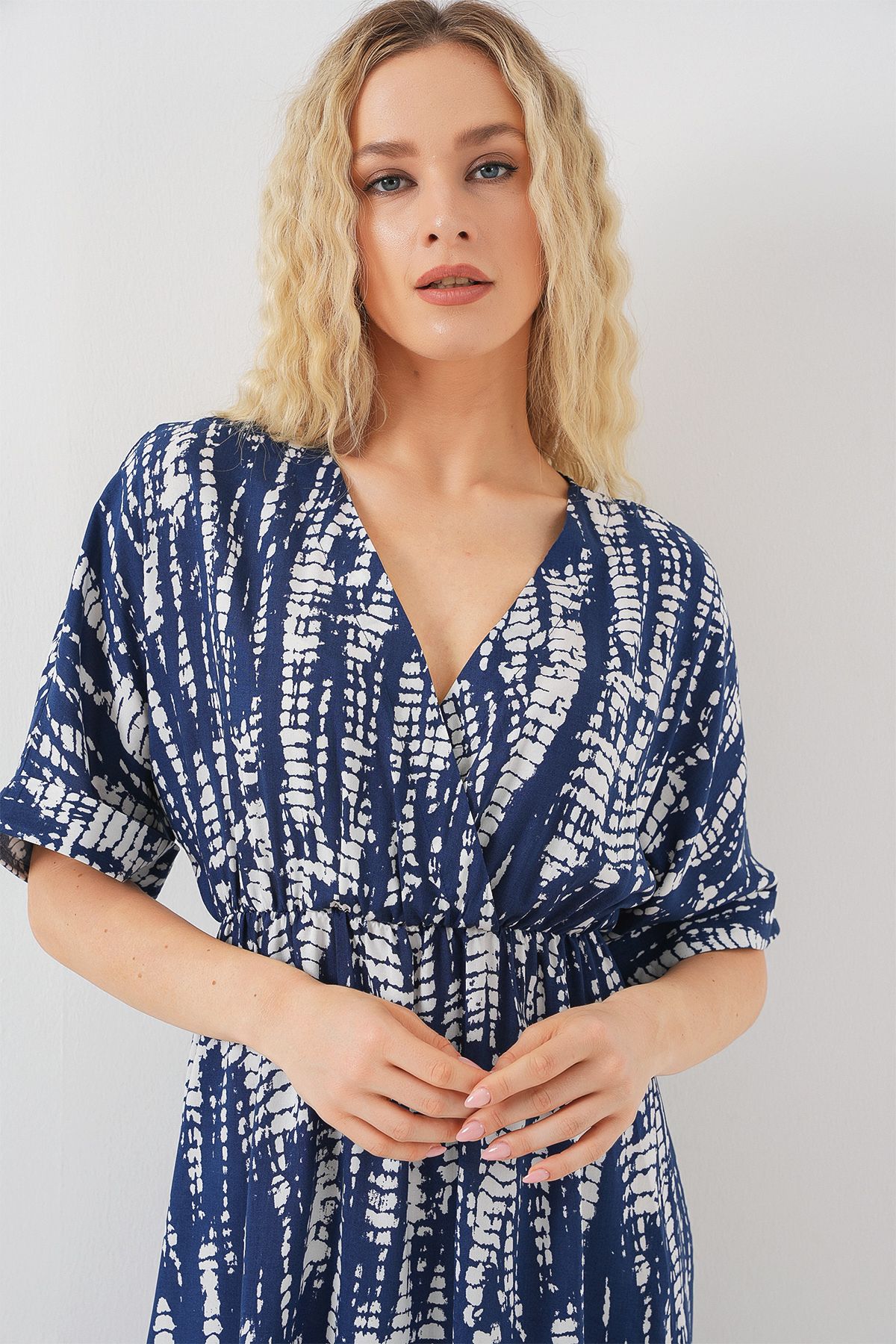 Bigdart-Rochie de damă cu mânecă scurtă cu model 2569 - bleumarin 4