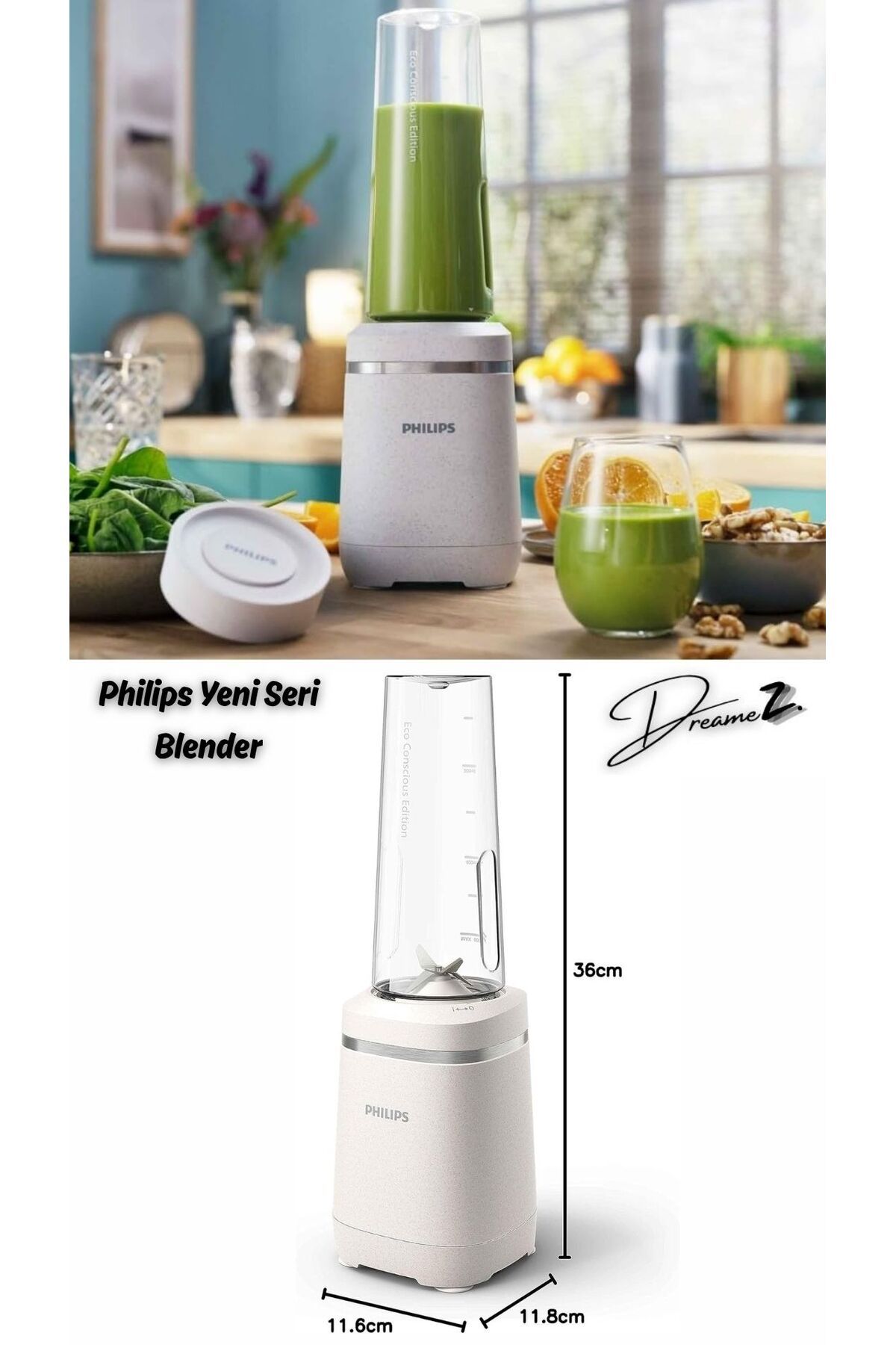 Philips Drmz Versuni New Seri Çevre Dostu Mutfak Serisi Smoothie Blender,0.6L Kapasite,350W,Krem BPA içermez