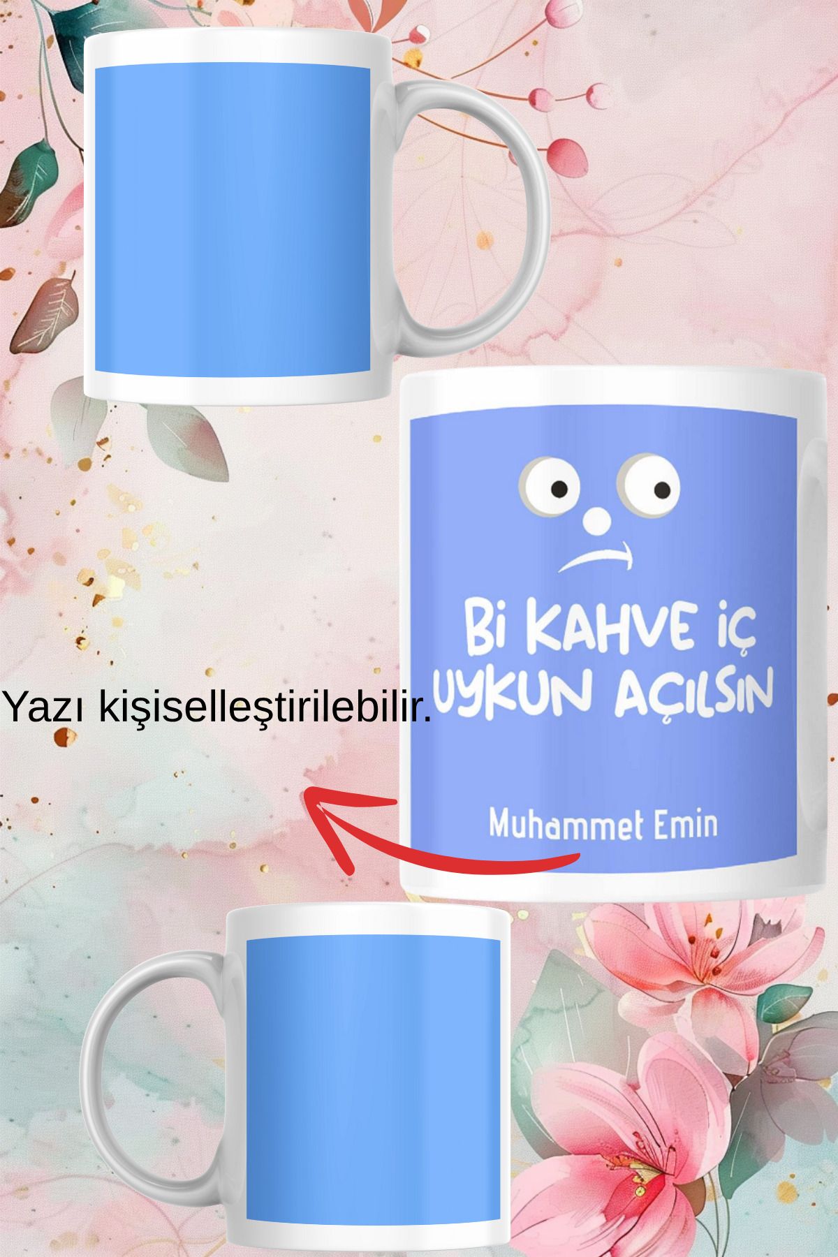 zerhome Bi Kahve İç Uykun Açılsın Temalı Beyaz Porselen Kupa Bardak