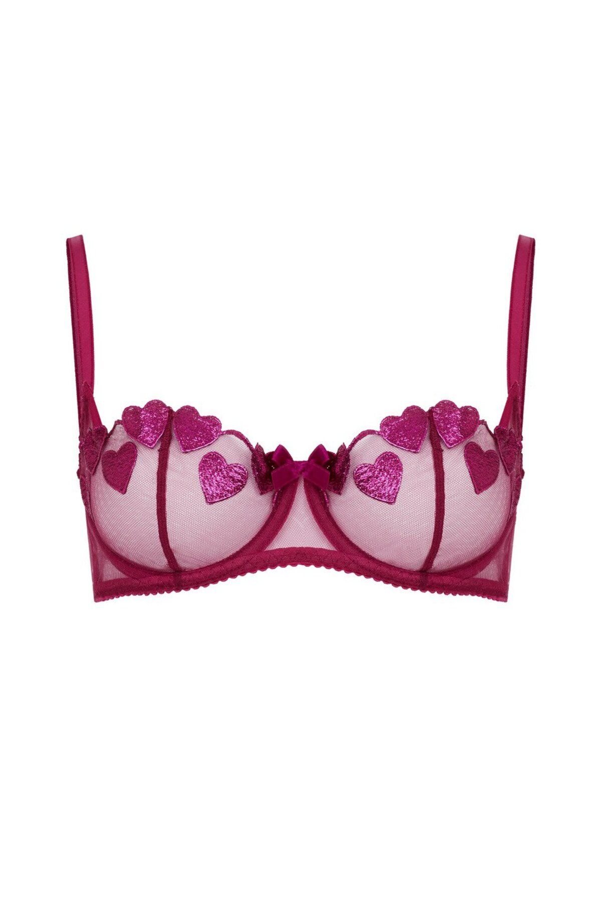 Agent Provocateur Liliya Magenta Pembe Balconette Destekli Sütyen - Işıltılı Nakışlı, Vintage Şıklık