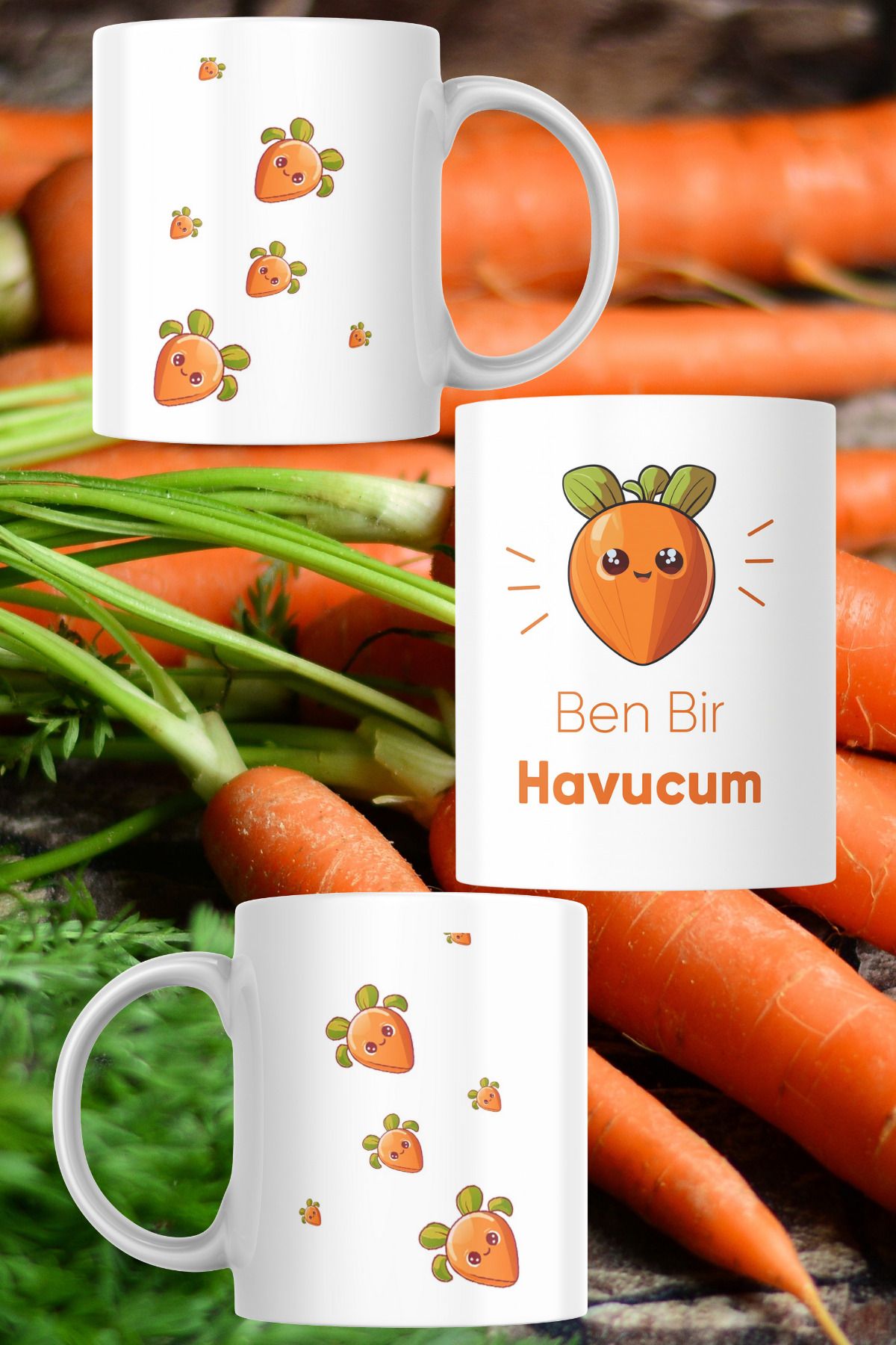 zerhome Ben Bir Havucum Temalı Beyaz Porselen Kupa Bardak