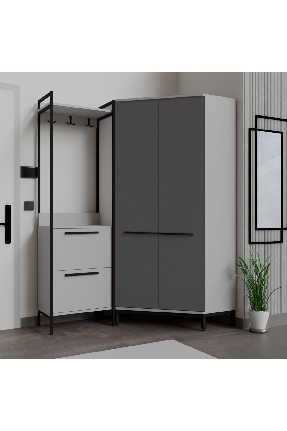 Abre Modern Köşe Portmanto Askılıklı Vestiyer Takımı