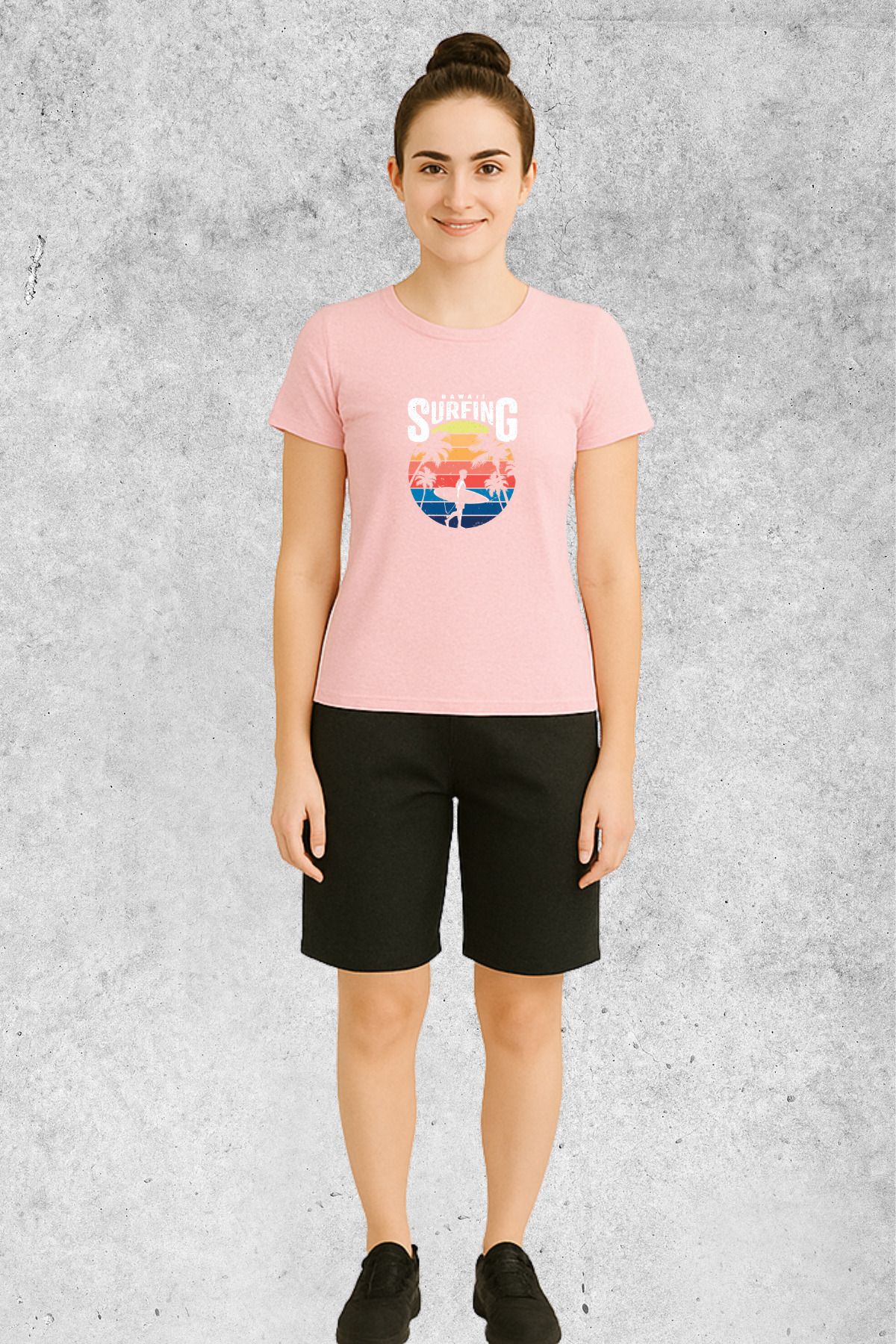 MOLICO Basic unisex sıfır yaka kısa kollu HAWAİ SURFİNG BASKILI TSHİRT