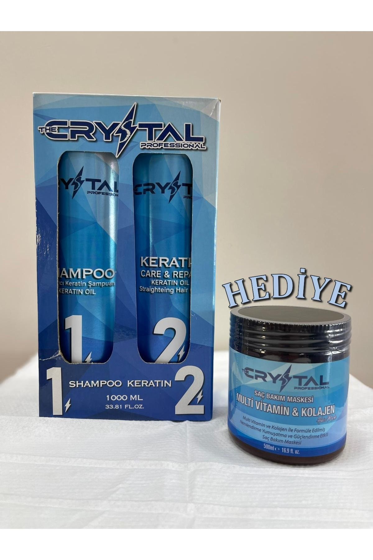 The Crystal Set Arındırıcı Keratin Shampoo-Krem Keratin 1000 ML Saç bakım maskesi hediyeli