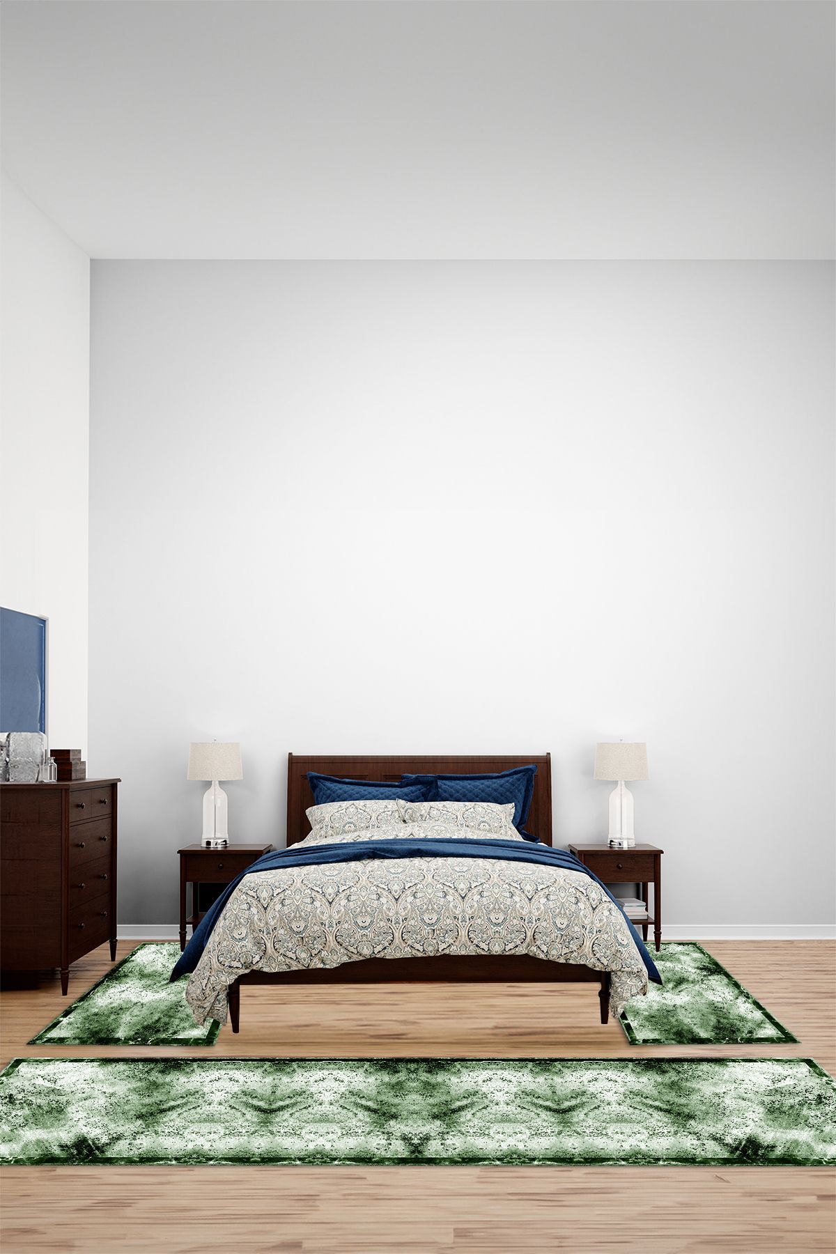 Viyana Home Dijital Kaymaz Çerçeveli Mermer Model Yıkanabilir Üçlü Yatak Odası Halısı, YO-MERMER-108-YEŞİL,