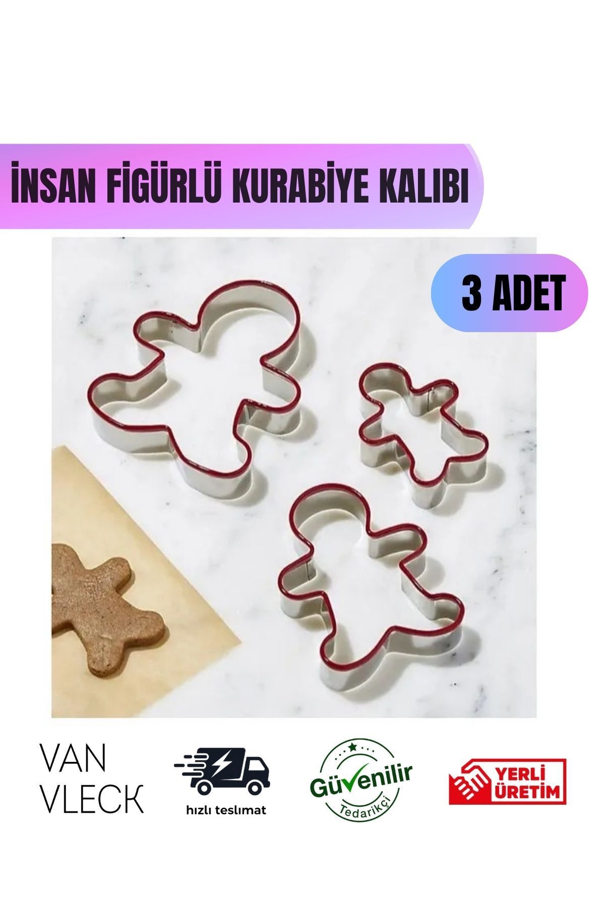 VAN VLECK İnsan Figürlü Kurabiye Kalıbı – Zencefilli Adam Şekilli Metal Kalıp, Hamur Şekillendirici