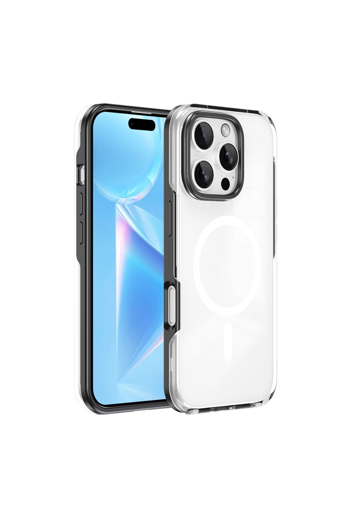 Megafox Teknoloji Apple iPhone 16 Pro Uyumlu Kılıf M-safe Şarj Özellikli Çıkarılabilir Arka Yüzeyli Zore Polar Kapak