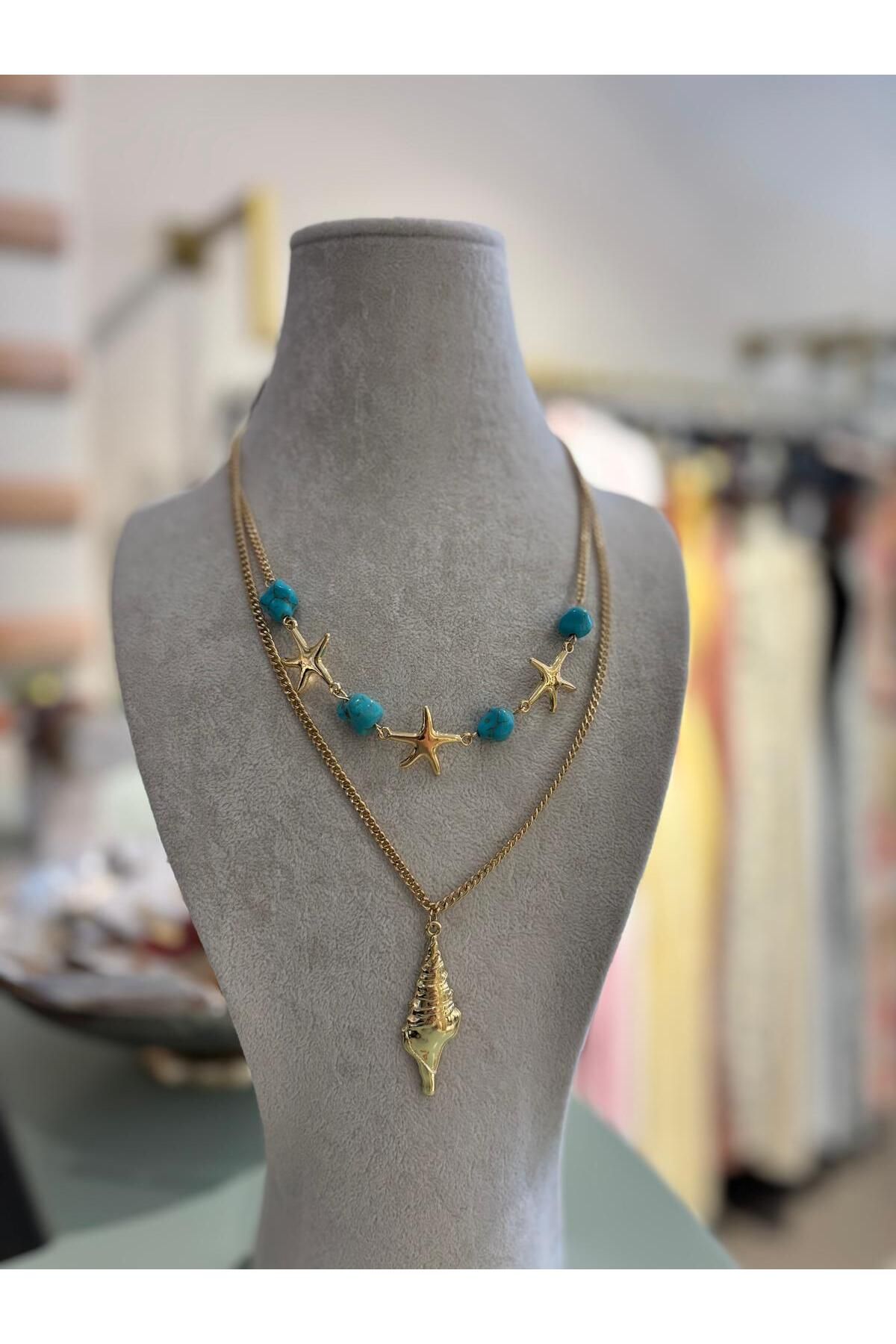 The Zest Boutique İkili Mavi Taşlı Kolye