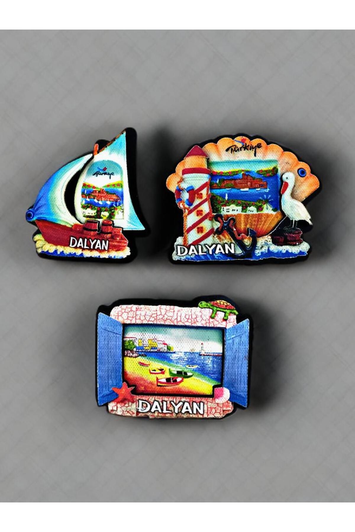 Home DALYAN Temalı 3 lü Set Ahşap 3 Boyutlu Magnet. Mat Renkler ve Eskitme.