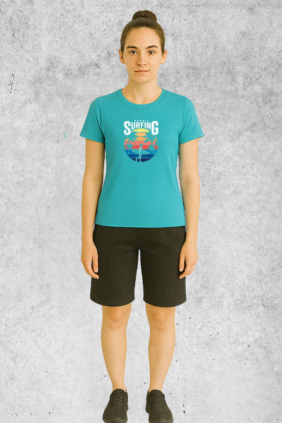 MOLICO Basic unisex sıfır yaka kısa kollu HAWAİ SURFİNG BASKILI TSHİRT