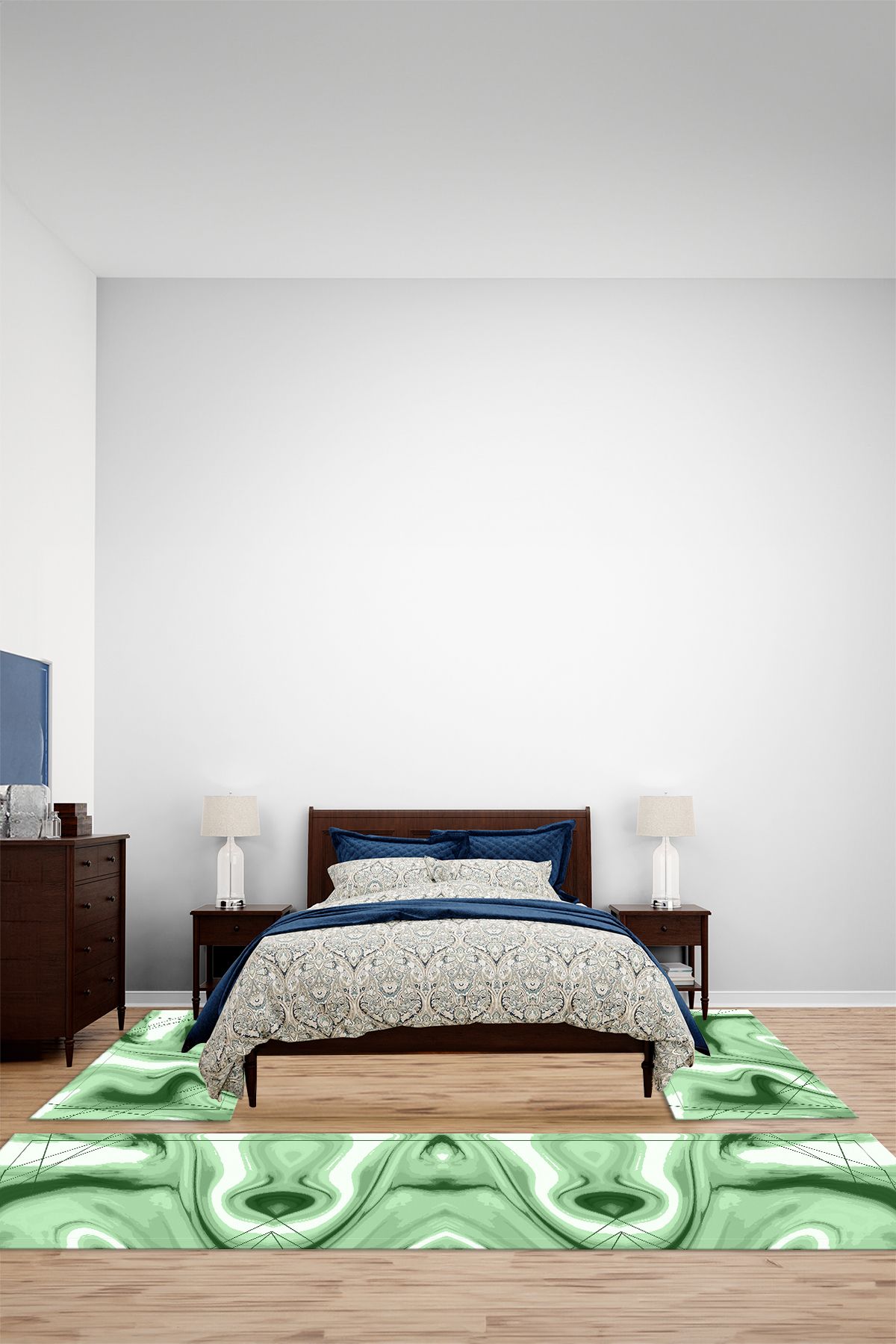 Viyana Home Dijital Kaymaz Mermer Modern Yıkanabilir Üçlü Yatak Odası Halısı, YO-MERMER-125-YEŞİL,
