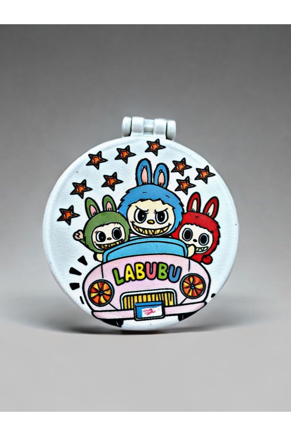 Home LABUBU Baskılı Plastik El Aynası. Çap: 9cm. Çift Taraflı Ayna.