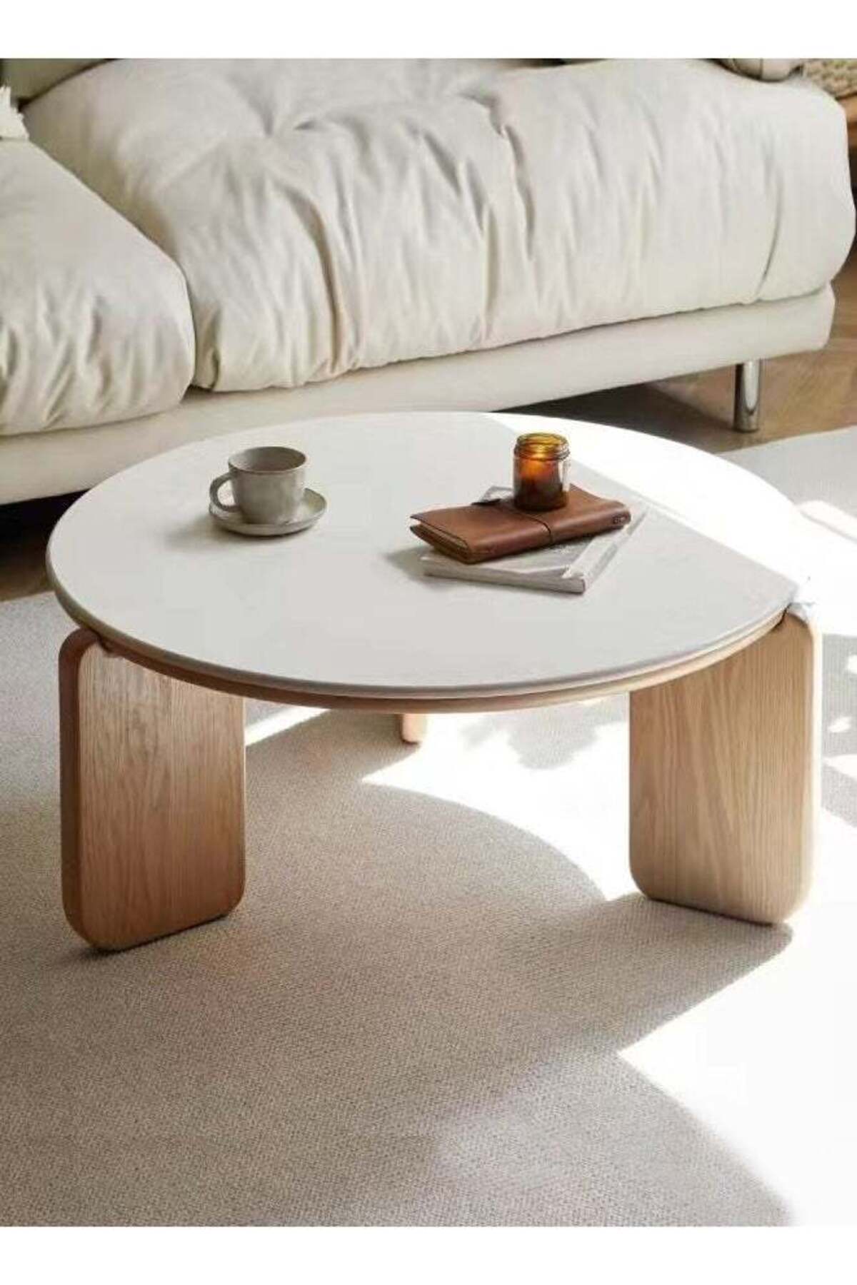 Raffine-Multipurpose Modern Nordic Design Solid Wood Coffee Table Rock Slab Tabletop Rustic Side Table Round 1