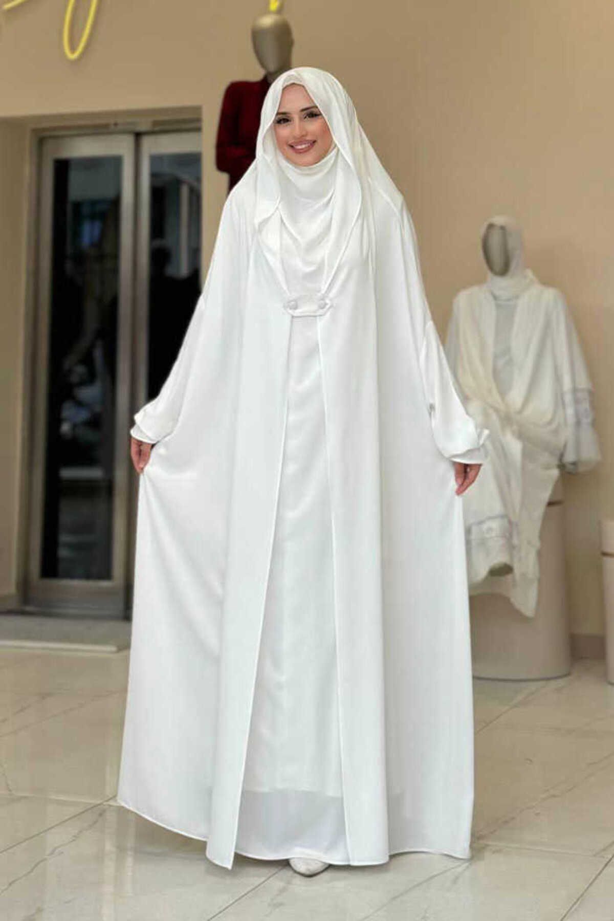 Bym Fashion Kendinden Peçeli Sufleli Cilbab 6032 Ekru