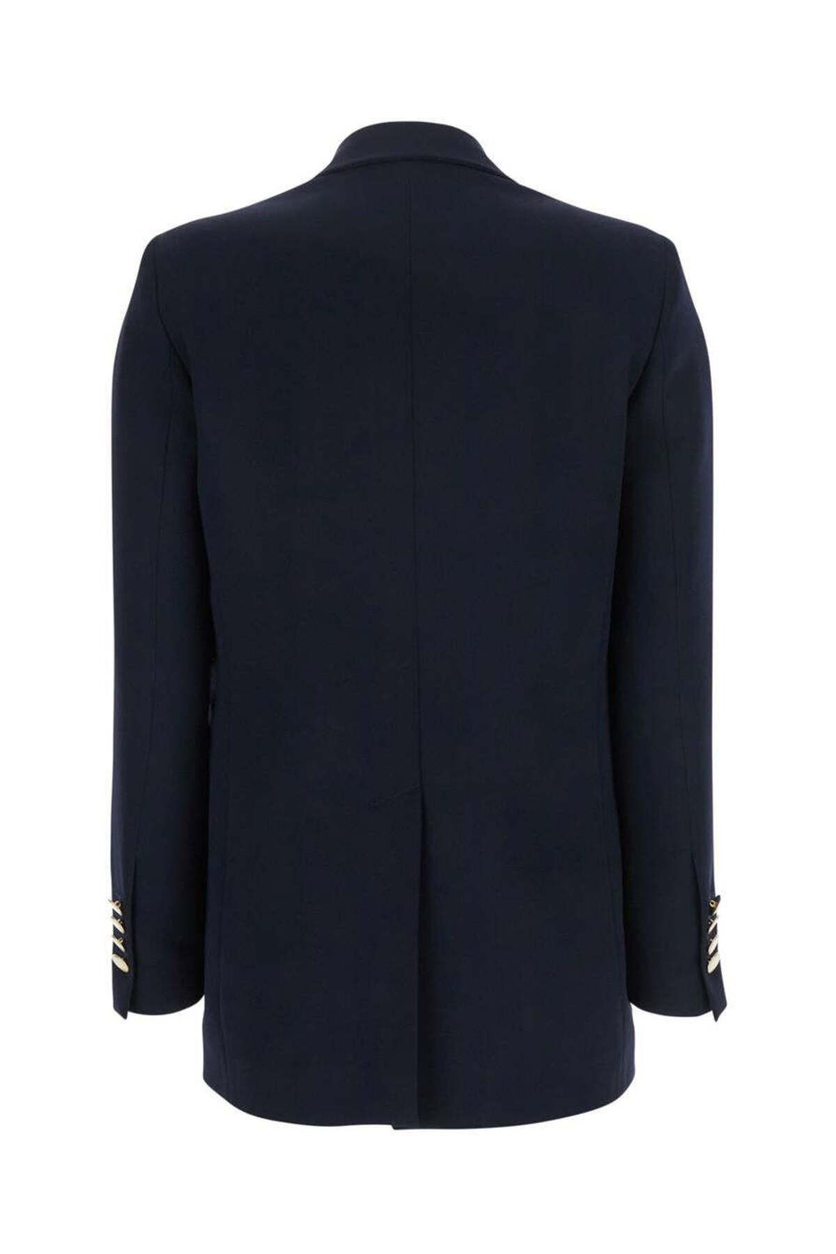 PLAIN-Blue Double-Breasted Jacket With Golden Buttons In Cady Woman 2