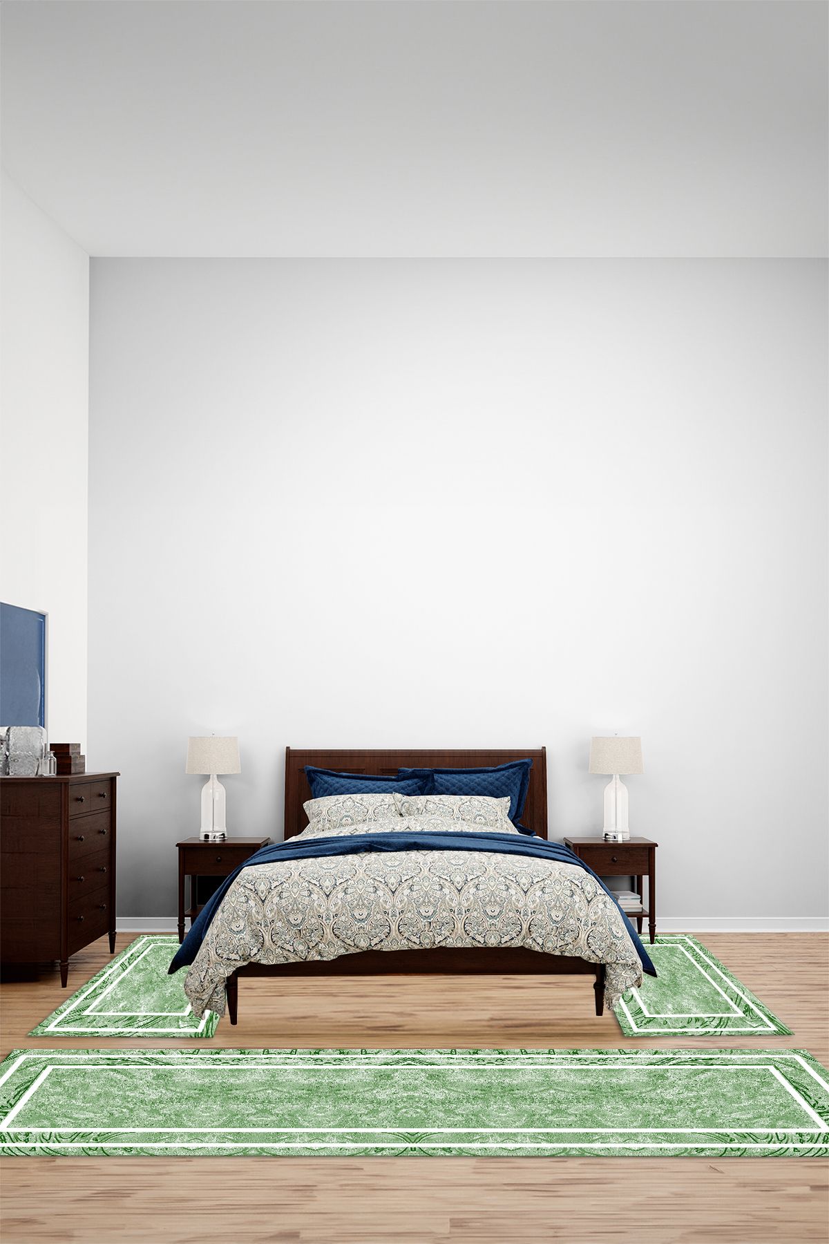 Viyana Home Dijital Kaymaz Çerçeveli Sade Mermer Yıkanabilir Üçlü Yatak Odası Halısı, YO-MERMER-102-YEŞİL,