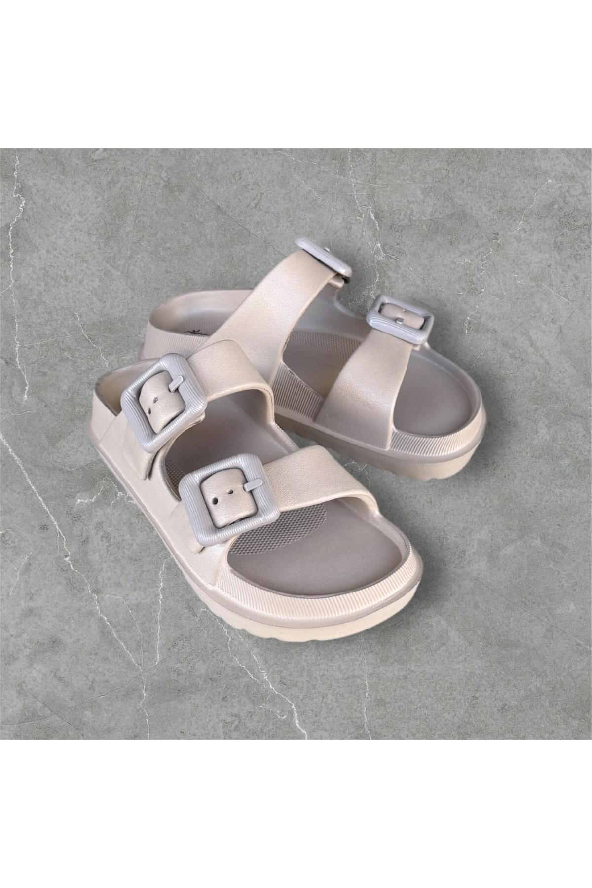 AkınalBella unisex çift tokalı yumuşak soft taban plaj havuz günlük terlik