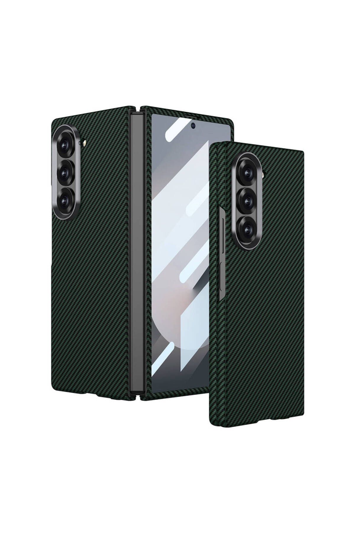 Megafox Teknoloji Samsung Galaxy Z Fold 6 Uyumlu Kılıf Kamera Korumalı Karbon Fiber Tasarımlı Arka Yüzey Zore Kıpta K