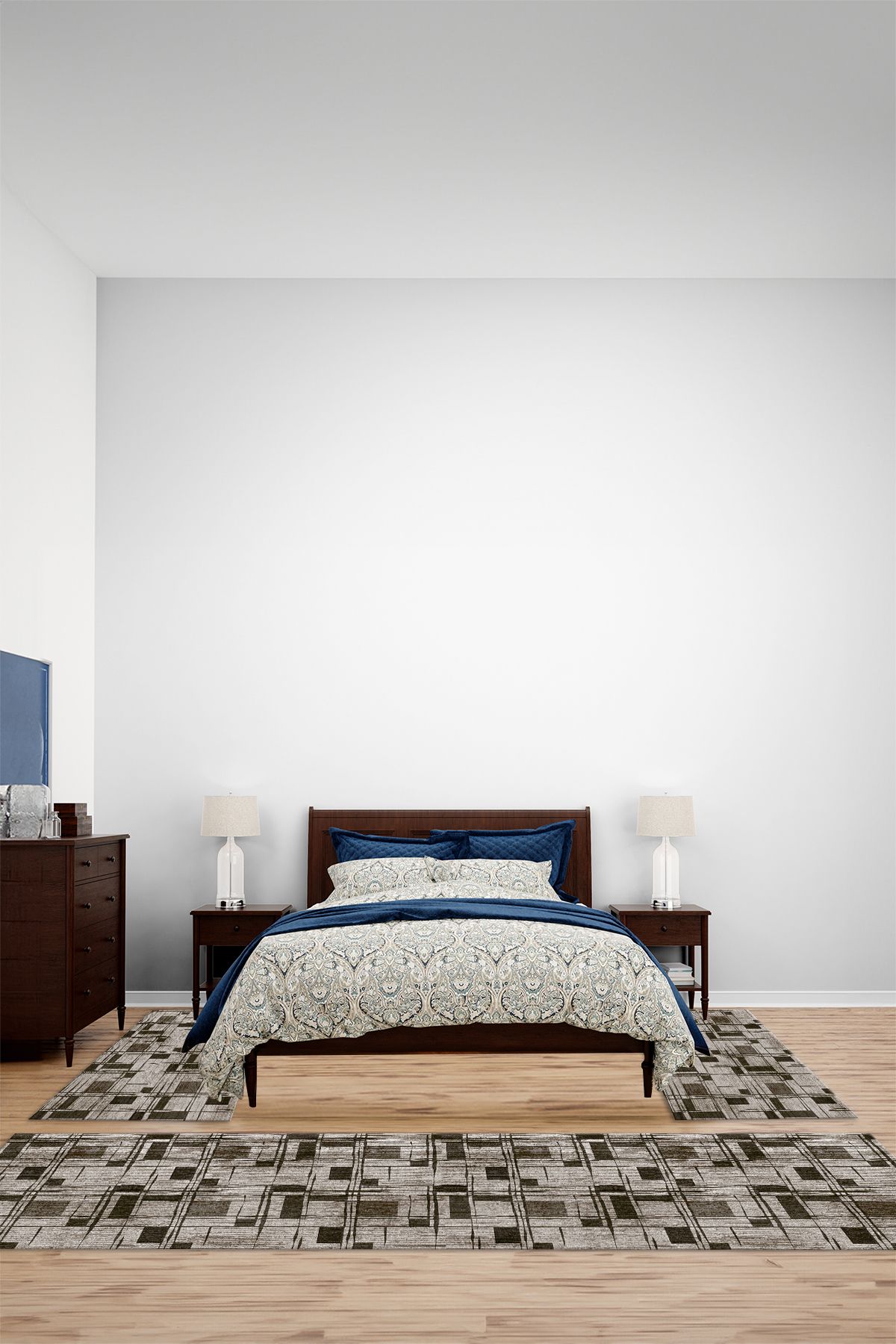 Viyana Home Modern Dijital Kaymaz Taban Kare Model Yıkanabilir Üçlü Yatak Odası Halısı, YO-MODERN-237-KAHVE,