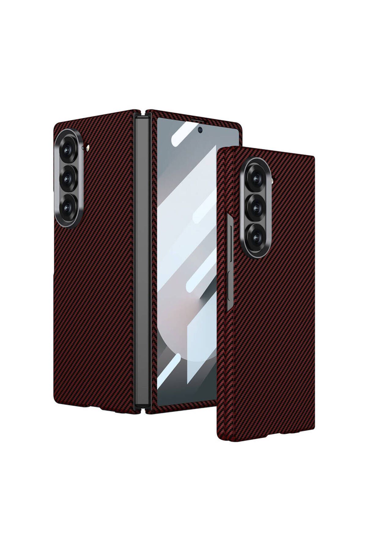Megafox Teknoloji Samsung Galaxy Z Fold 6 Uyumlu Kılıf Kamera Korumalı Karbon Fiber Tasarımlı Arka Yüzey Zore Kıpta K
