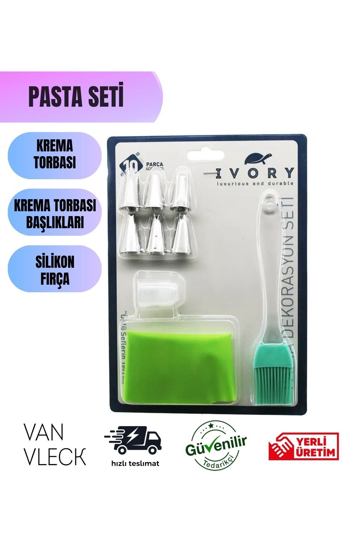 VAN VLECK 0 Parça Pasta Dekorasyon Seti – Silikon Fırça, Krema Torbası, 6 Duy ve 2 Başlık, Süsleme Takımı