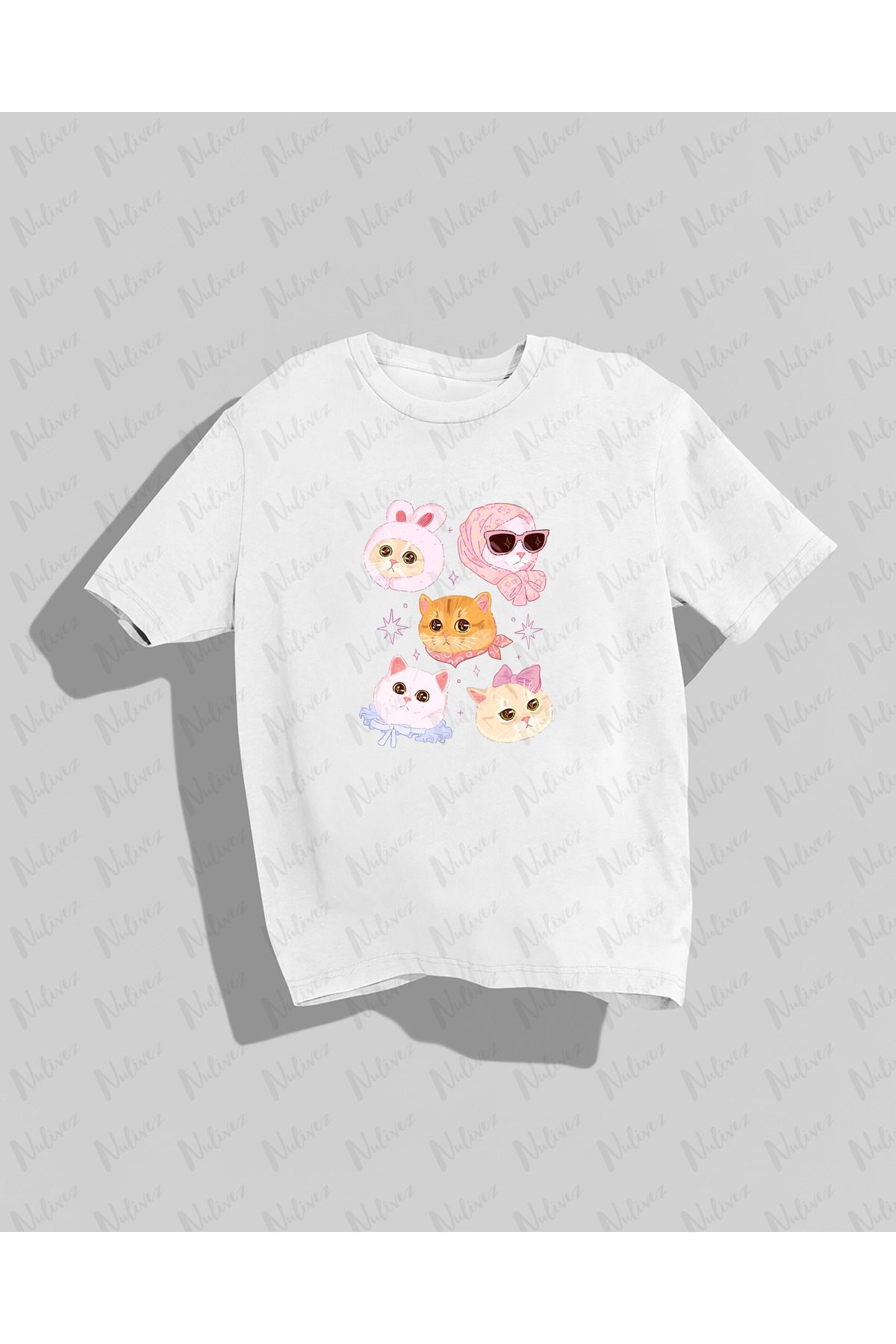 Nulivez Kedi Tasarımı Baskılı Yüksek Kalite Kompakt Unisex Oversize T-Shirt
