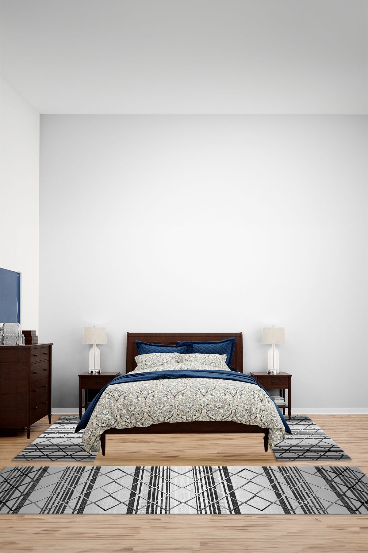 Viyana Home Modern Dijital Kaymaz Çizgi Model Yıkanabilir Üçlü Yatak Odası Halısı, YO-MODERN-223-GRİ,