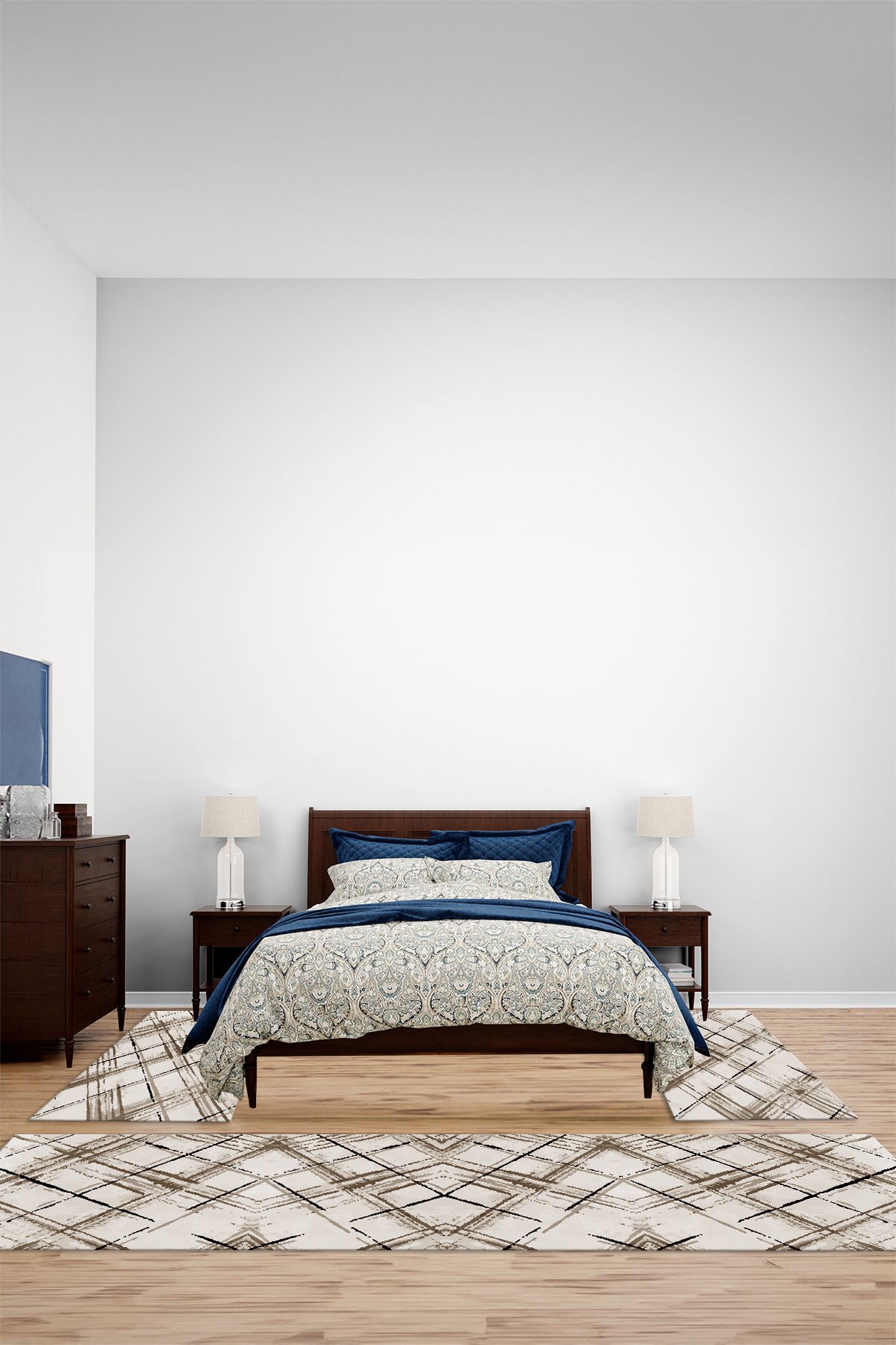 Viyana Home Modern Dijital Kaymaz Boyalı Çizgi Model Yıkanabilir Üçlü Yatak Odası Halısı, YO-MODERN-238-KAHVE,