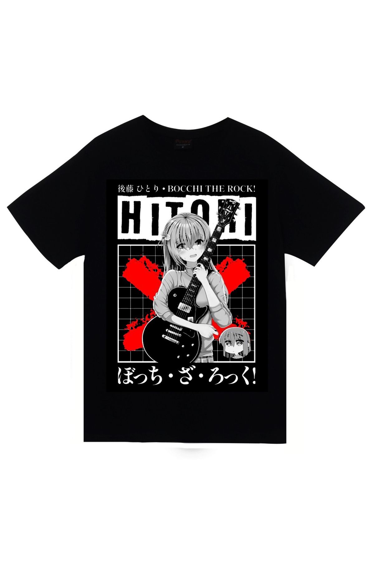 fame-stoned Bocchi the Rock Hitori Anime Baskılı Unisex %100 Pamuk Siyah T-shirt