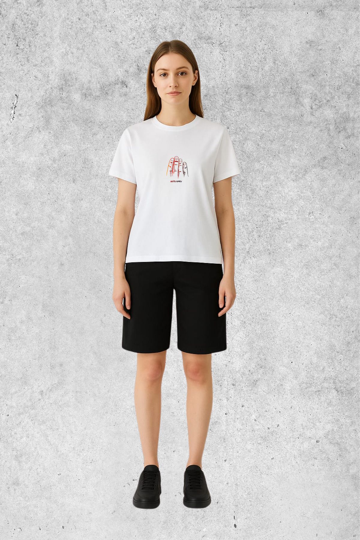 MOLICO Basic unisex sıfır yaka kısa kollu HAPPY FAMİLY BASKILI TSHİRT