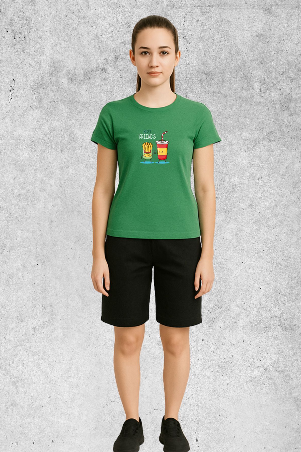MOLICO Basic unisex sıfır yaka kısa kollu PATATES VE İÇECEK BASKILI TSHİRT