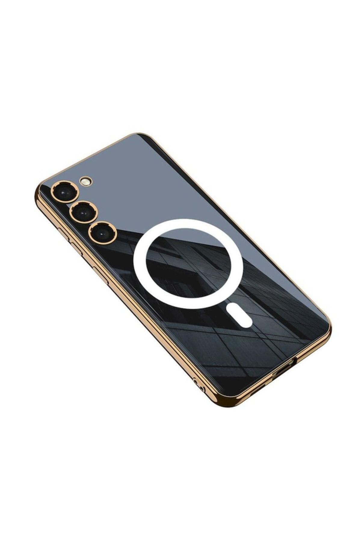 Megafox Teknoloji Samsung Galaxy S23 Uyumlu Kılıf Wireless Şarj Özellikli Kenarları Elektroplating Kaplama Aynalı Ken