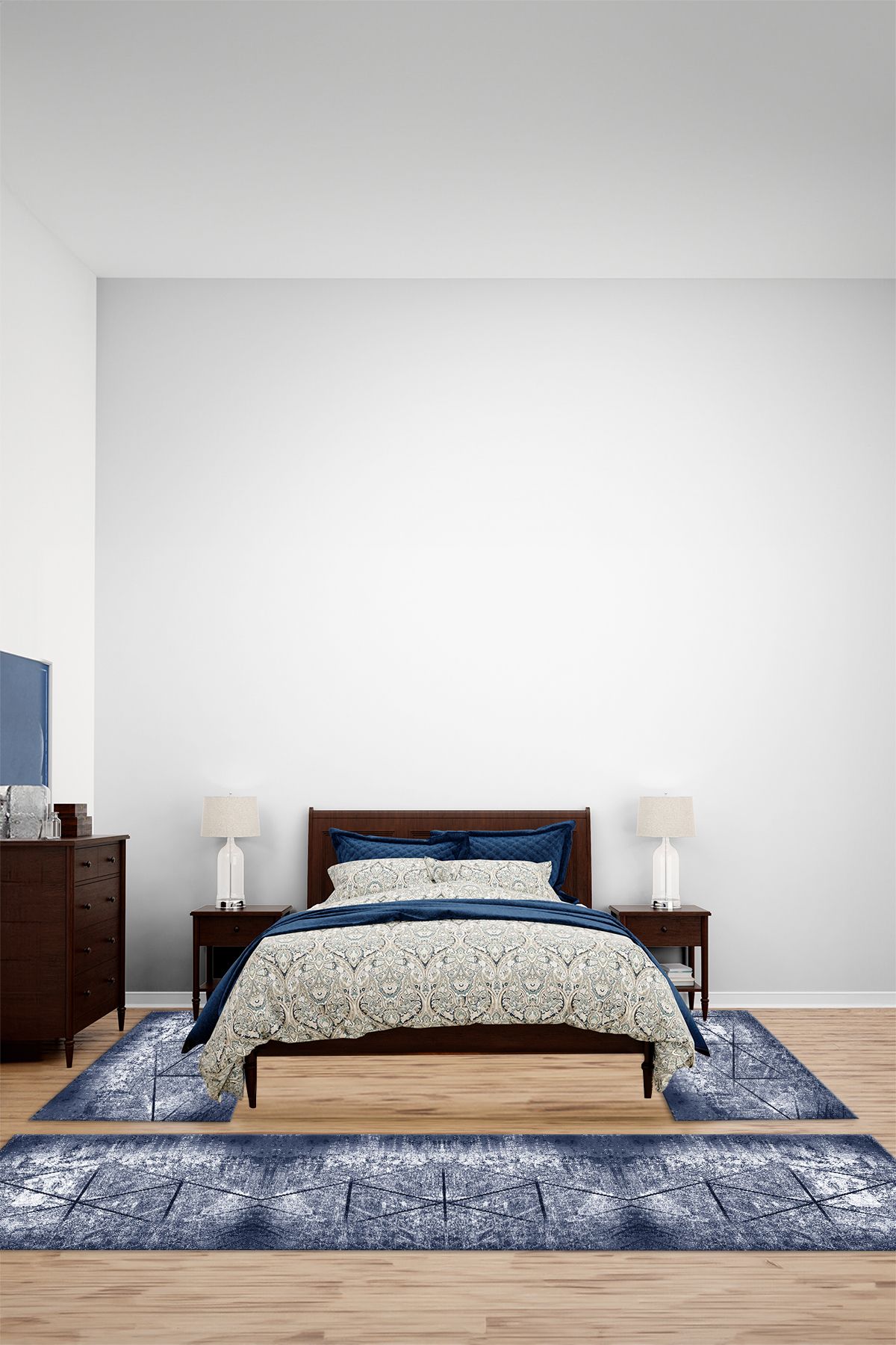 Viyana Home Modern Dijital Kaymaz Taban Karalama Model Yıkanabilir Üçlü Yatak Odası Halısı, YO-MODERN-280-MAVİ,