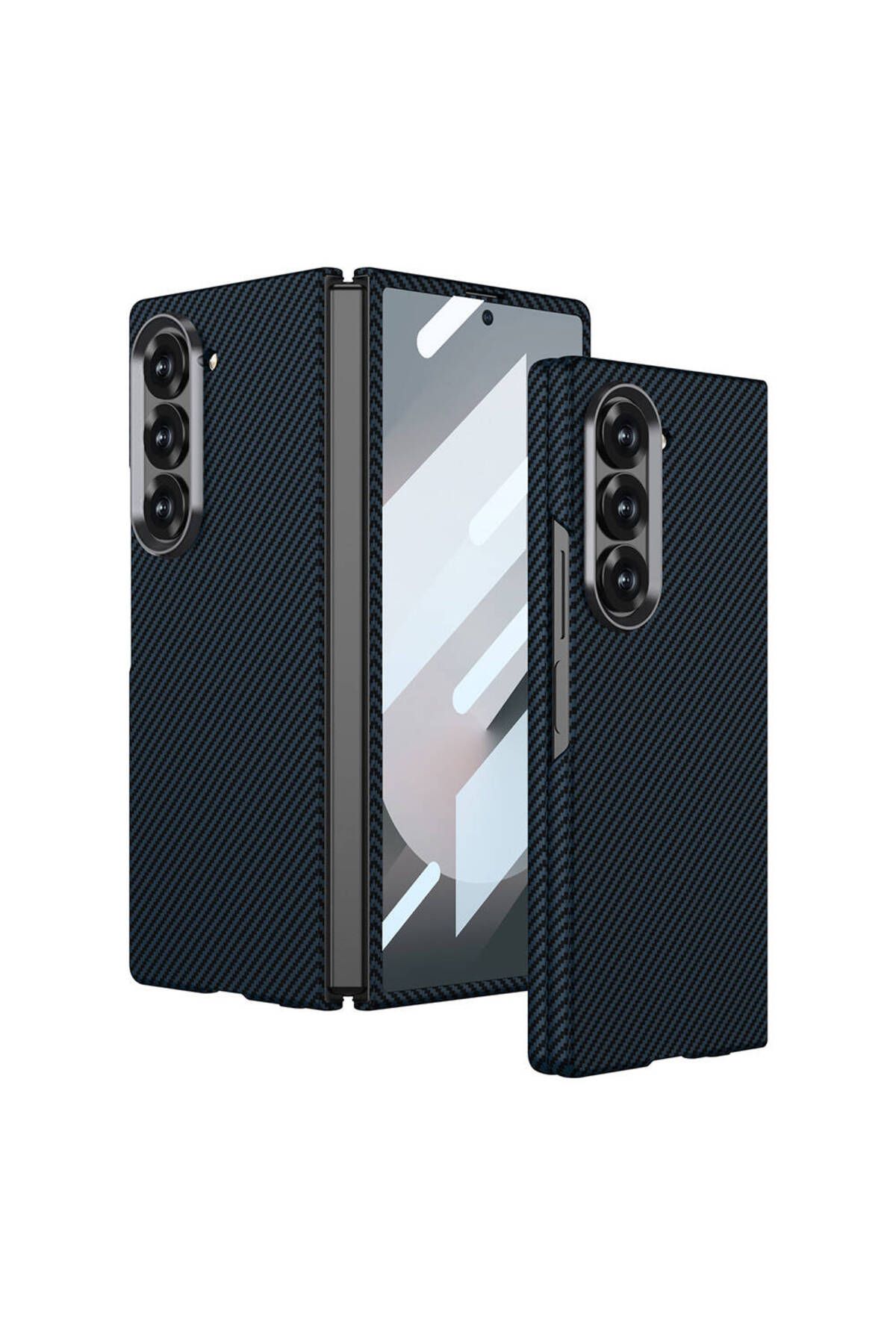 Megafox Teknoloji Samsung Galaxy Z Fold 6 Uyumlu Kılıf Kamera Korumalı Karbon Fiber Tasarımlı Arka Yüzey Zore Kıpta K