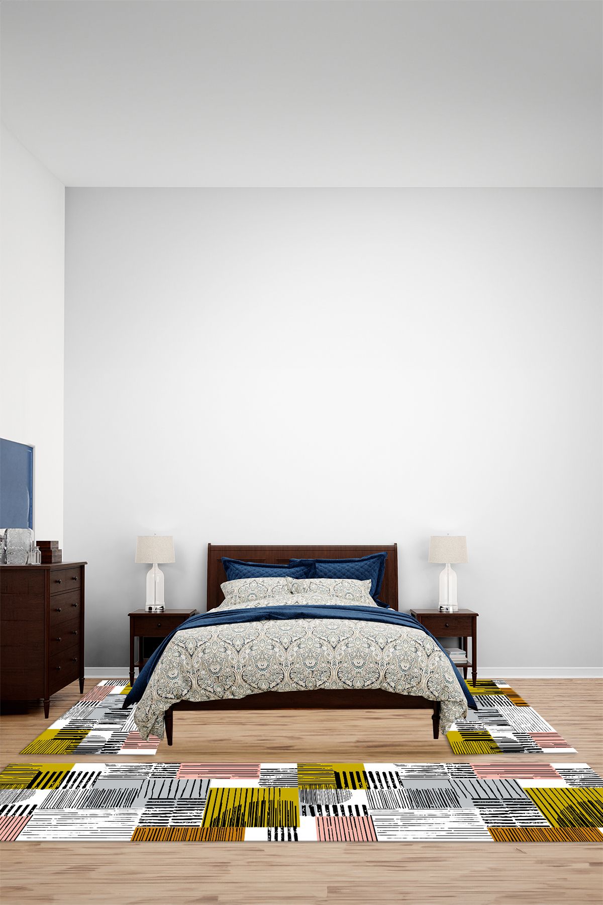 Viyana Home Modern Dijital Kaymaz klasik Sade Model Yıkanabilir Üçlü Yatak Odası Halısı, YO-MODERN-245-RENKLİ,