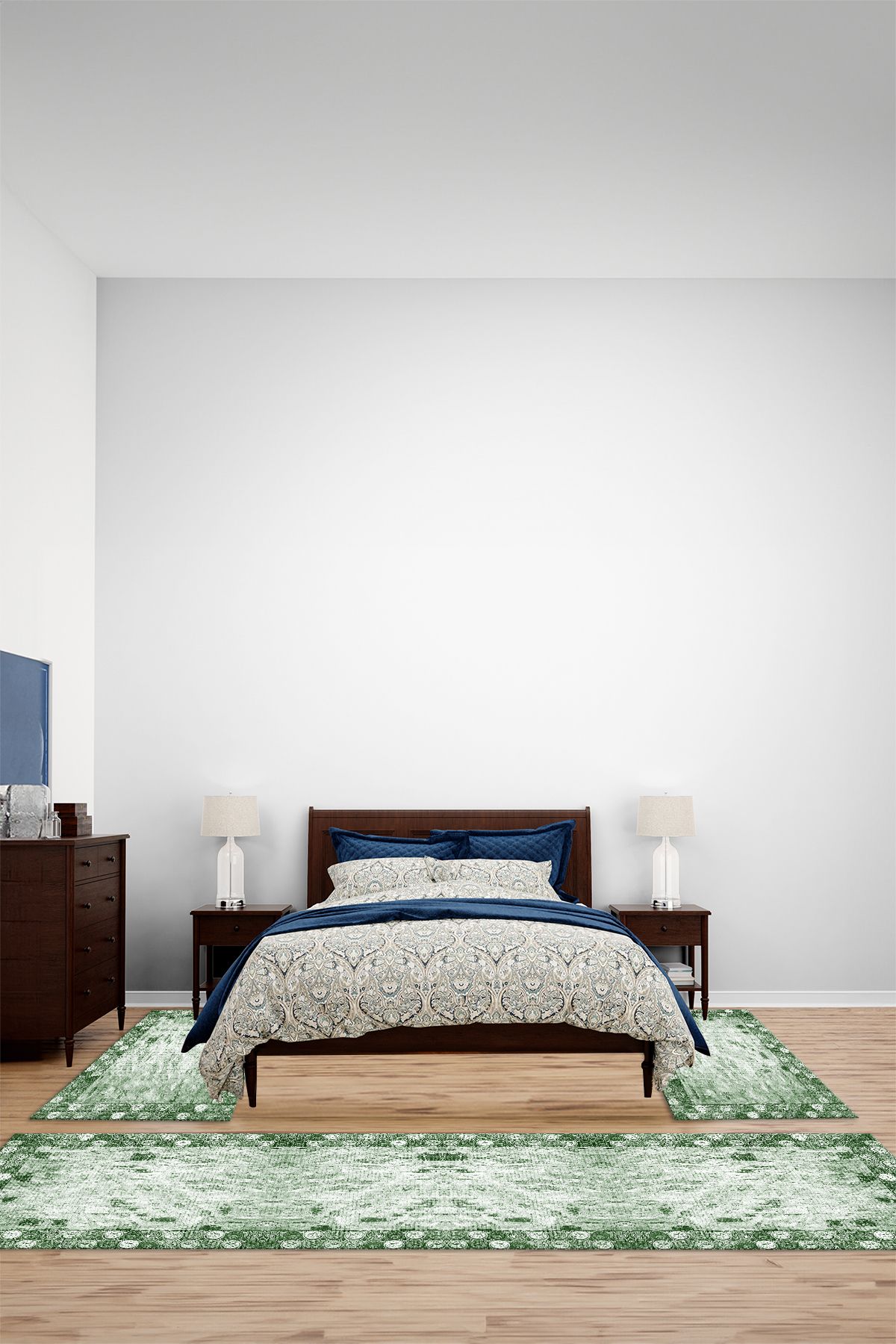Viyana Home Modern Dijital Kaymaz Geleneksel Çerçeveli Yıkanabilir Üçlü Yatak Odası Halısı, YO-MODERN-315-YEŞİL,