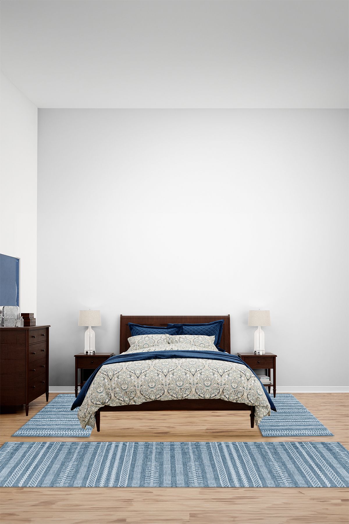 Viyana Home Modern Dijital Kaymaz Sade Kilim Model Yıkanabilir Üçlü Yatak Odası Halısı, YO-MODERN-295-MAVİ,