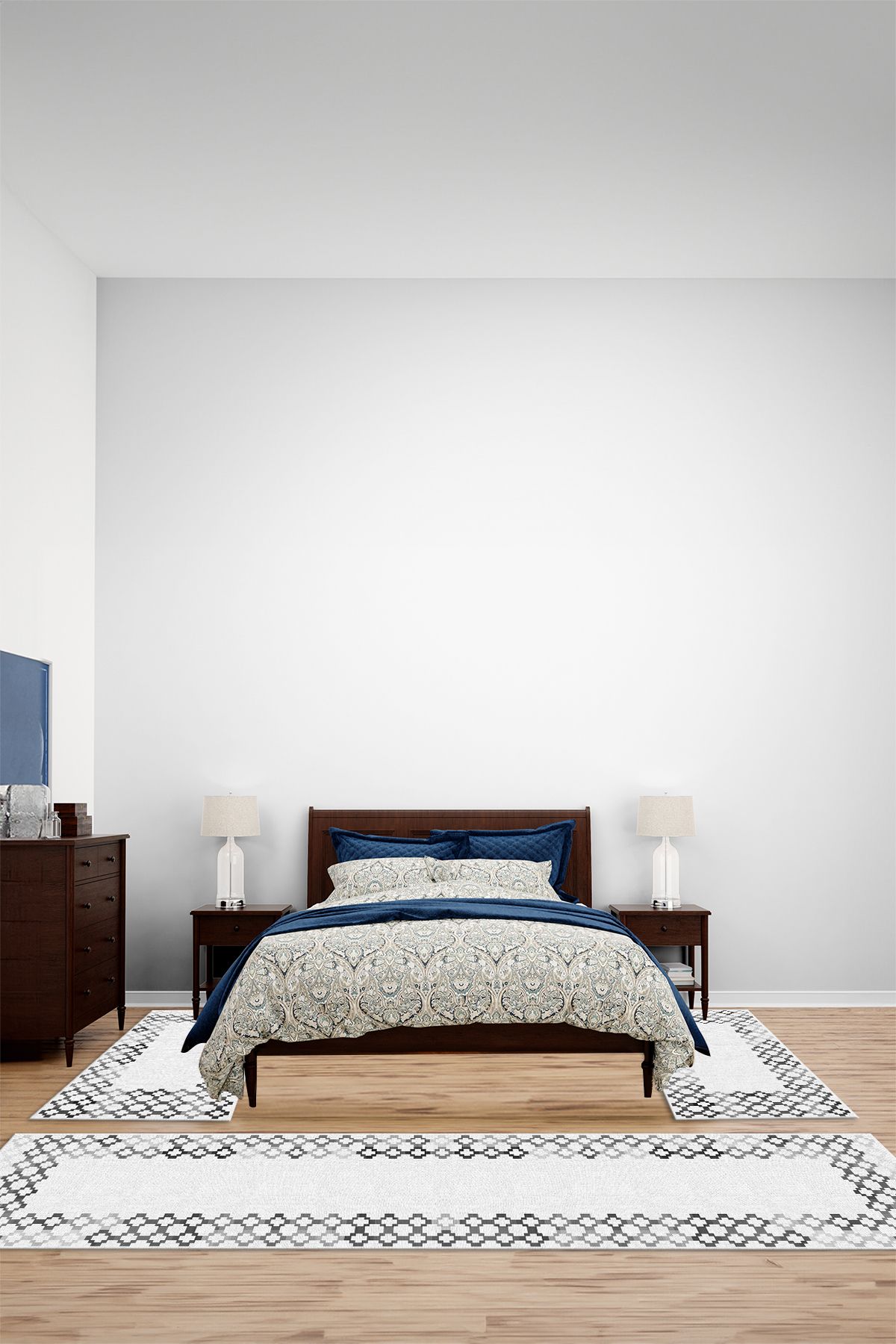 Viyana Home Modern Dijital Kaymaz Taban Etnik Desen Yıkanabilir Üçlü Yatak Odası Halısı, YO-MODERN-259-GRİ,