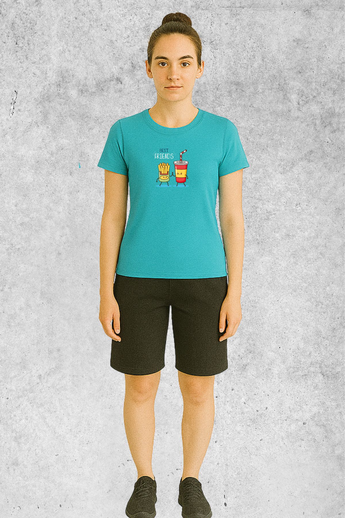 MOLICO Basic unisex sıfır yaka kısa kollu PATATES VE İÇECEK BASKILI TSHİRT