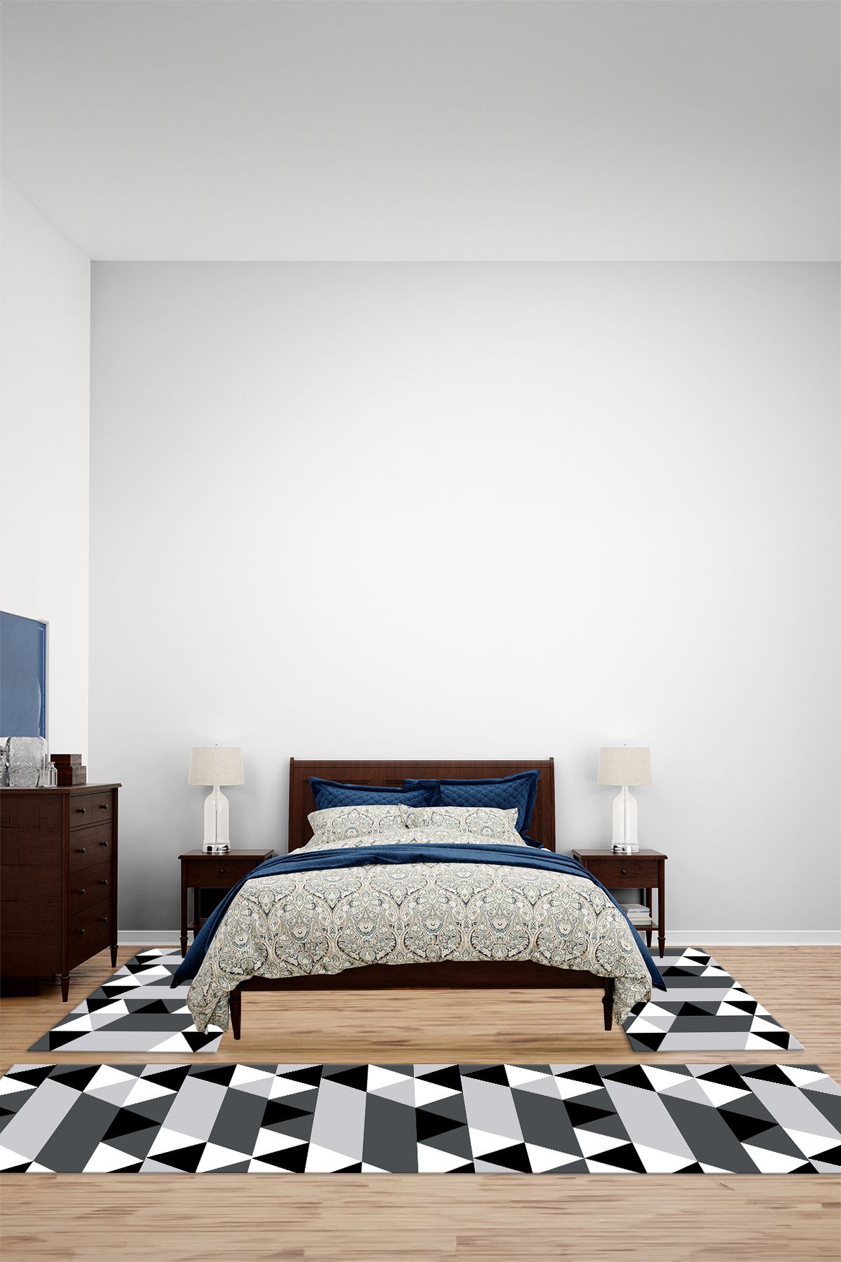 Viyana Home Modern Dijital Kaymaz Sade Üçgen Model Yıkanabilir Üçlü Yatak Odası Halısı, YO-MODERN-272-GRİ,