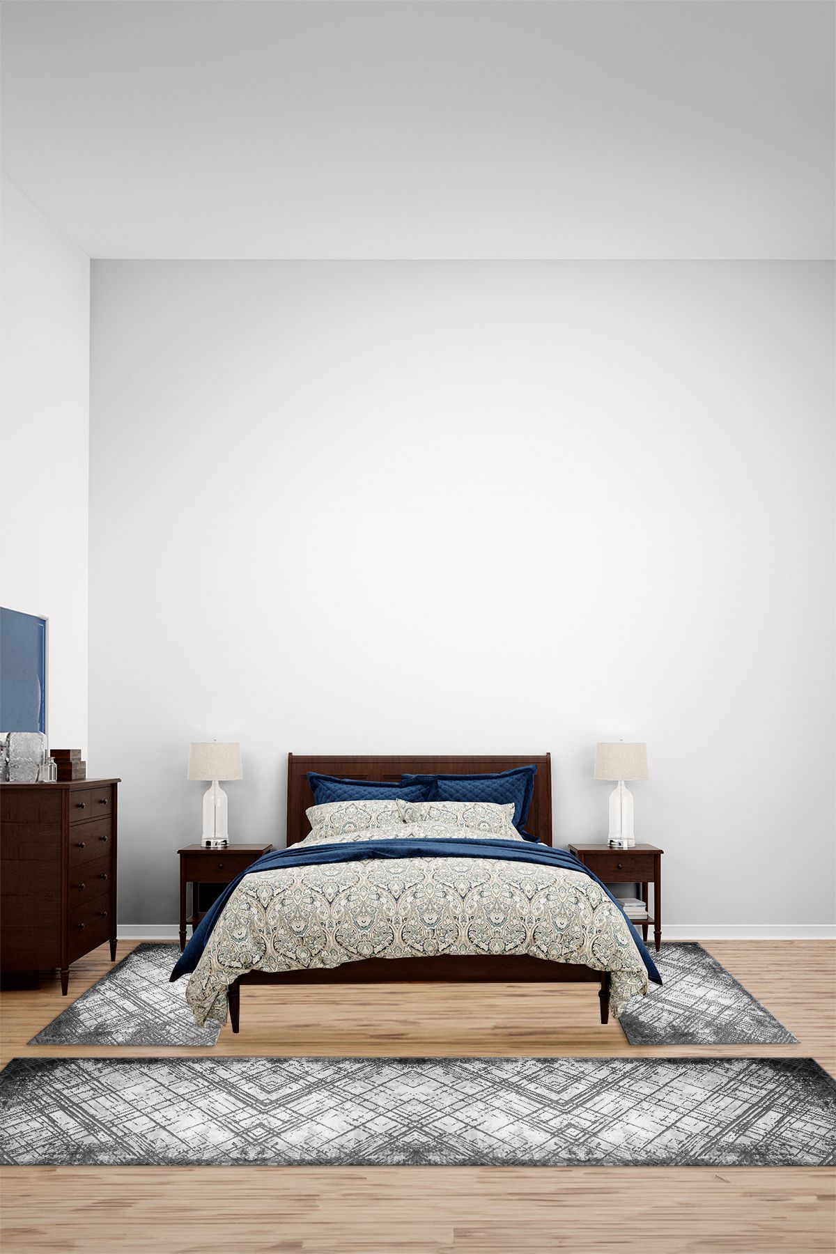 Viyana Home Modern Dijital Kaymaz Karalama Çizgi Desen Yıkanabilir Üçlü Yatak Odası Halısı, YO-MODERN-285-GRİ,