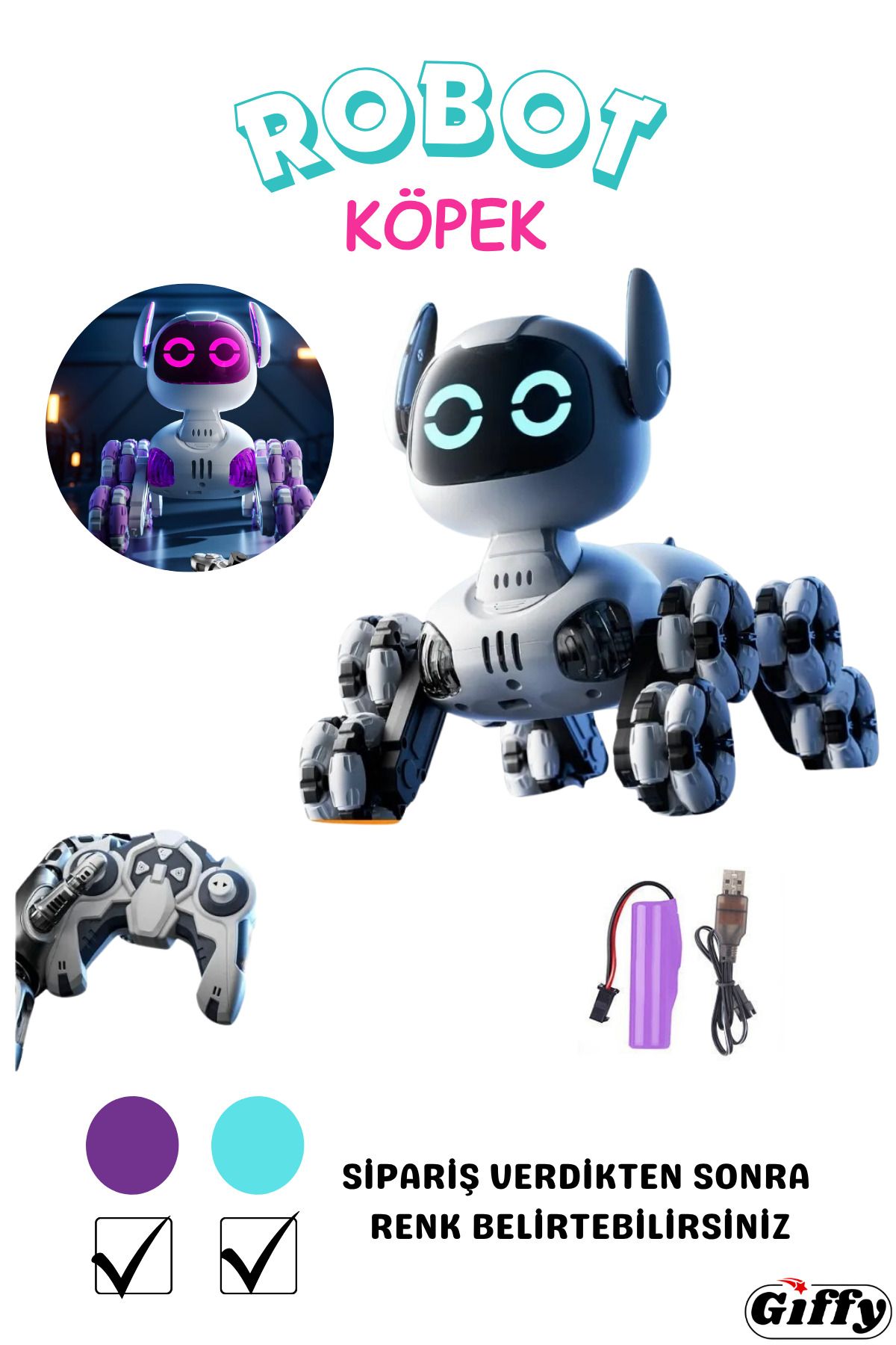 giffy Oyuncak Uzaktan Kumandalı Robot Köpek ,Şarjlı ,Sesli ve Işıklı ,İnteraktif Robot, Full Fonksiyon