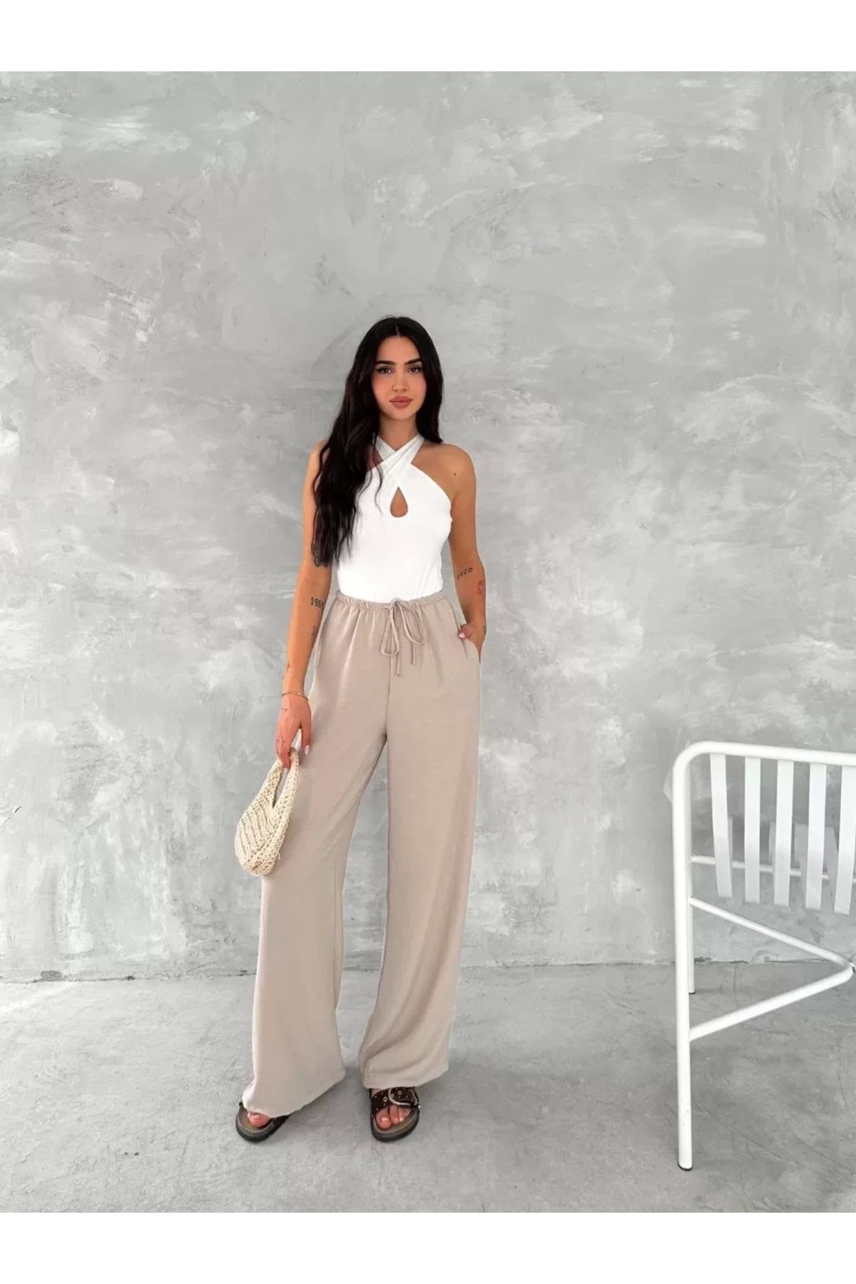 AE Stil Ayrobin Oversize Kadın Pantalon - Bej